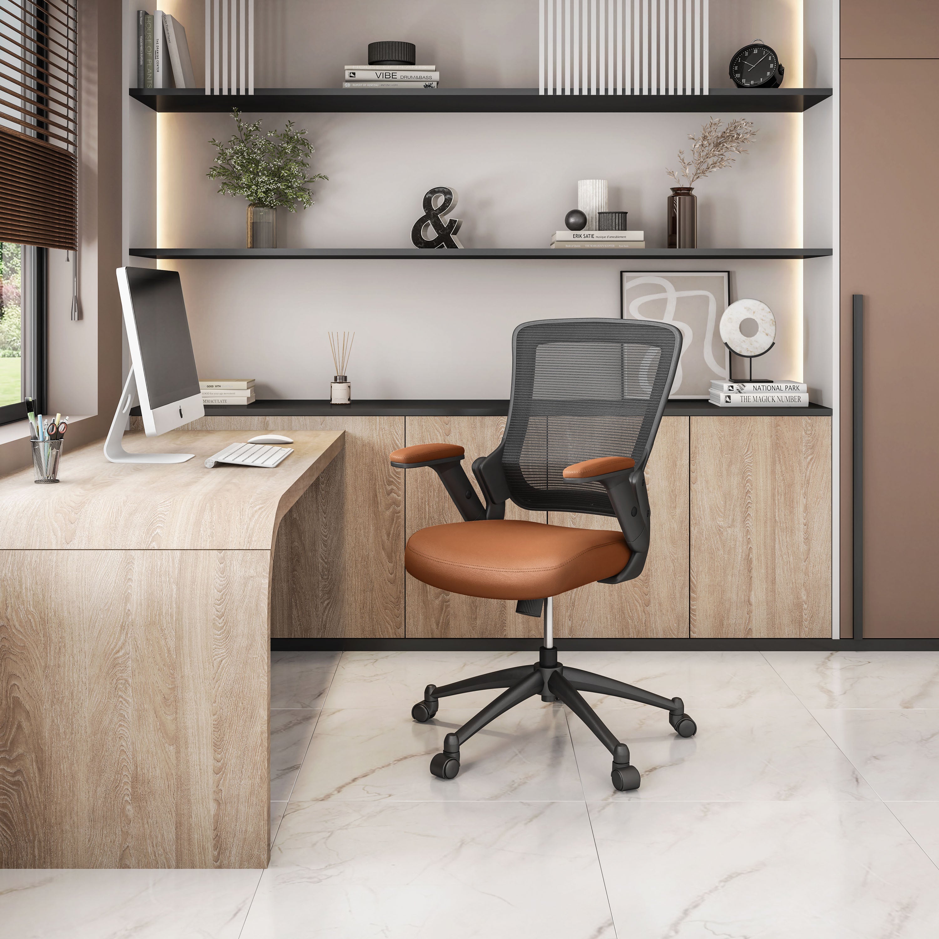 Brown Mesh Task Chair | Adjustable Arms