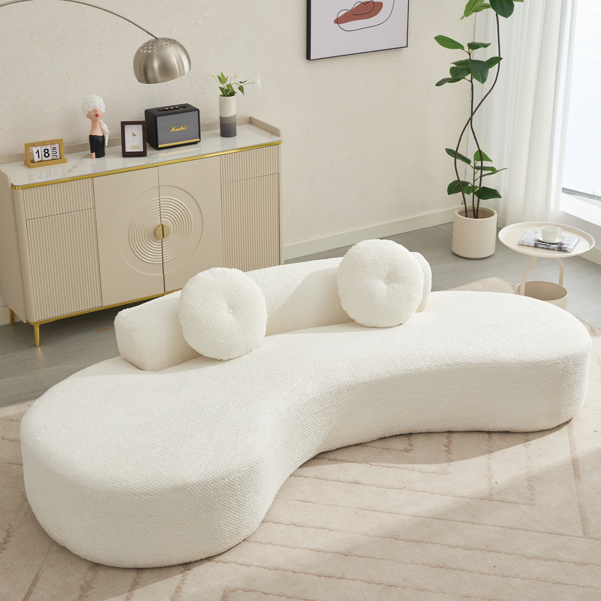 105.5" Curved Beige Sofa: Modern Minimalist Couch