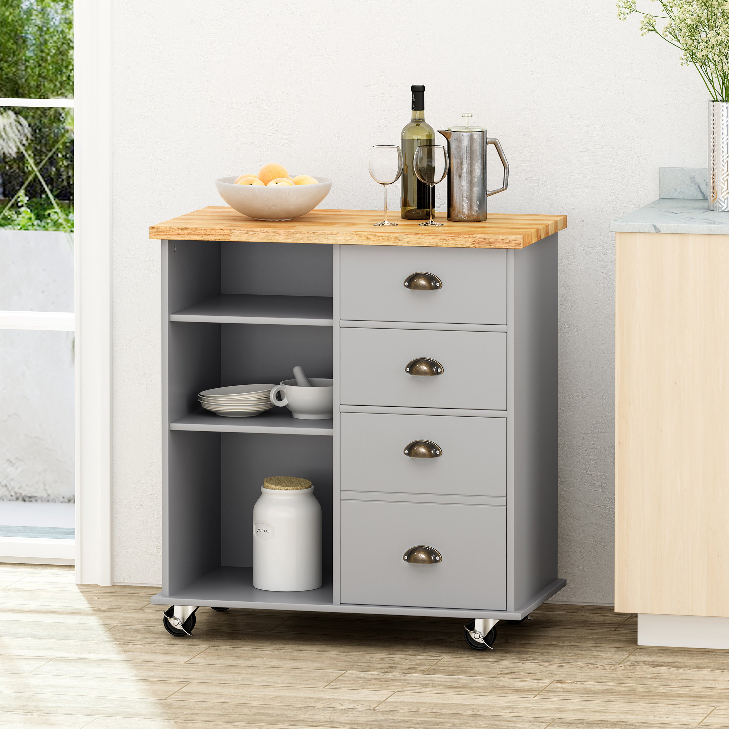 Provence Kitchen Cart: 2 Drawers & Door, Rolling Island Storage