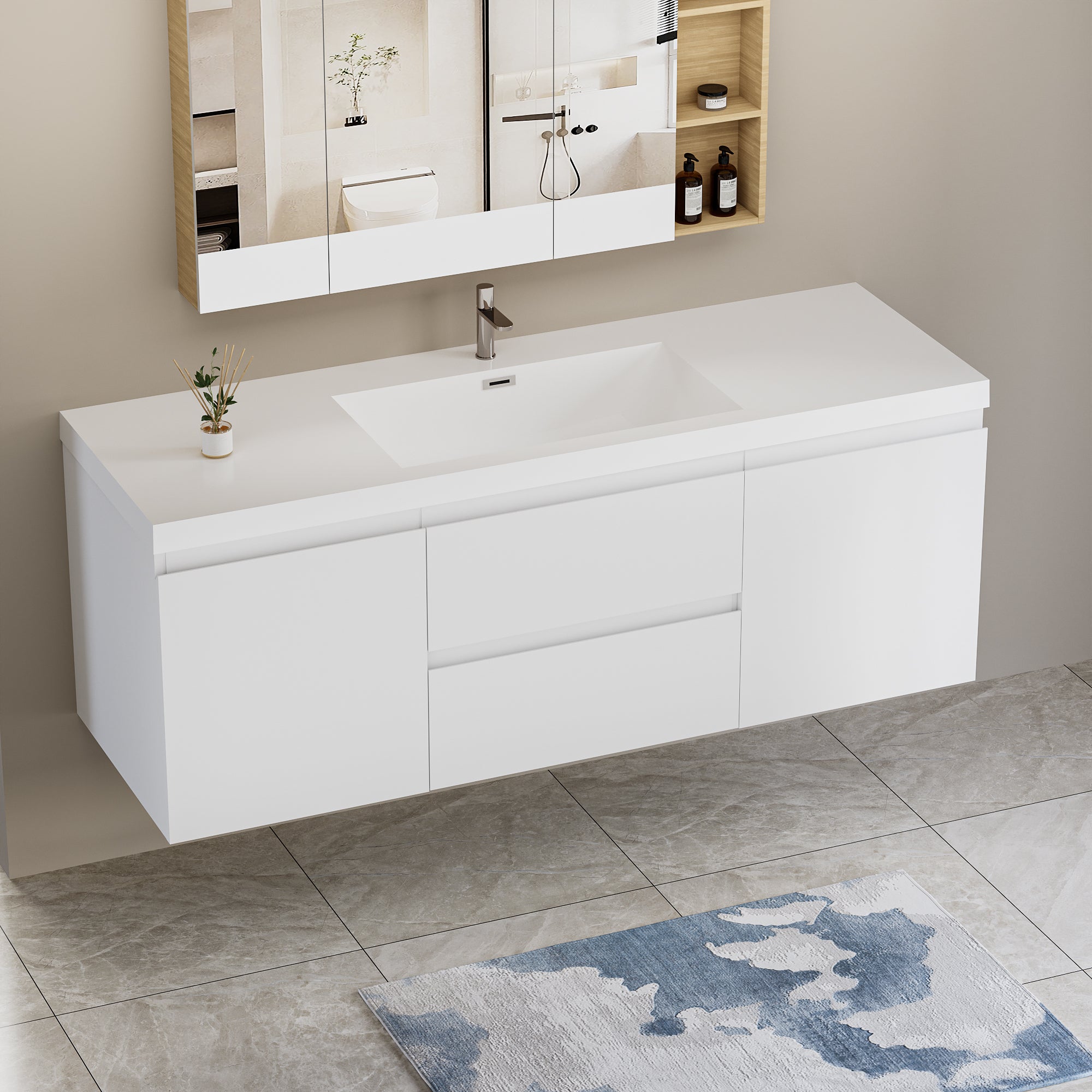 60" Modern Floating Bathroom Vanity with Sink