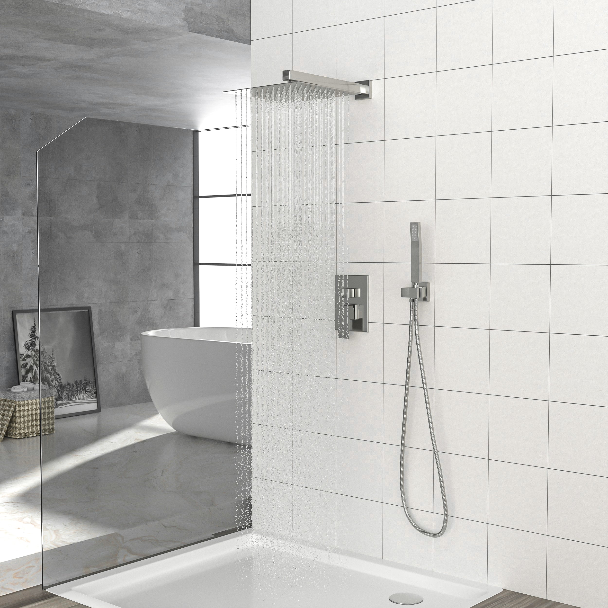 10" Square Dual Shower Head System - Brushed Nickel