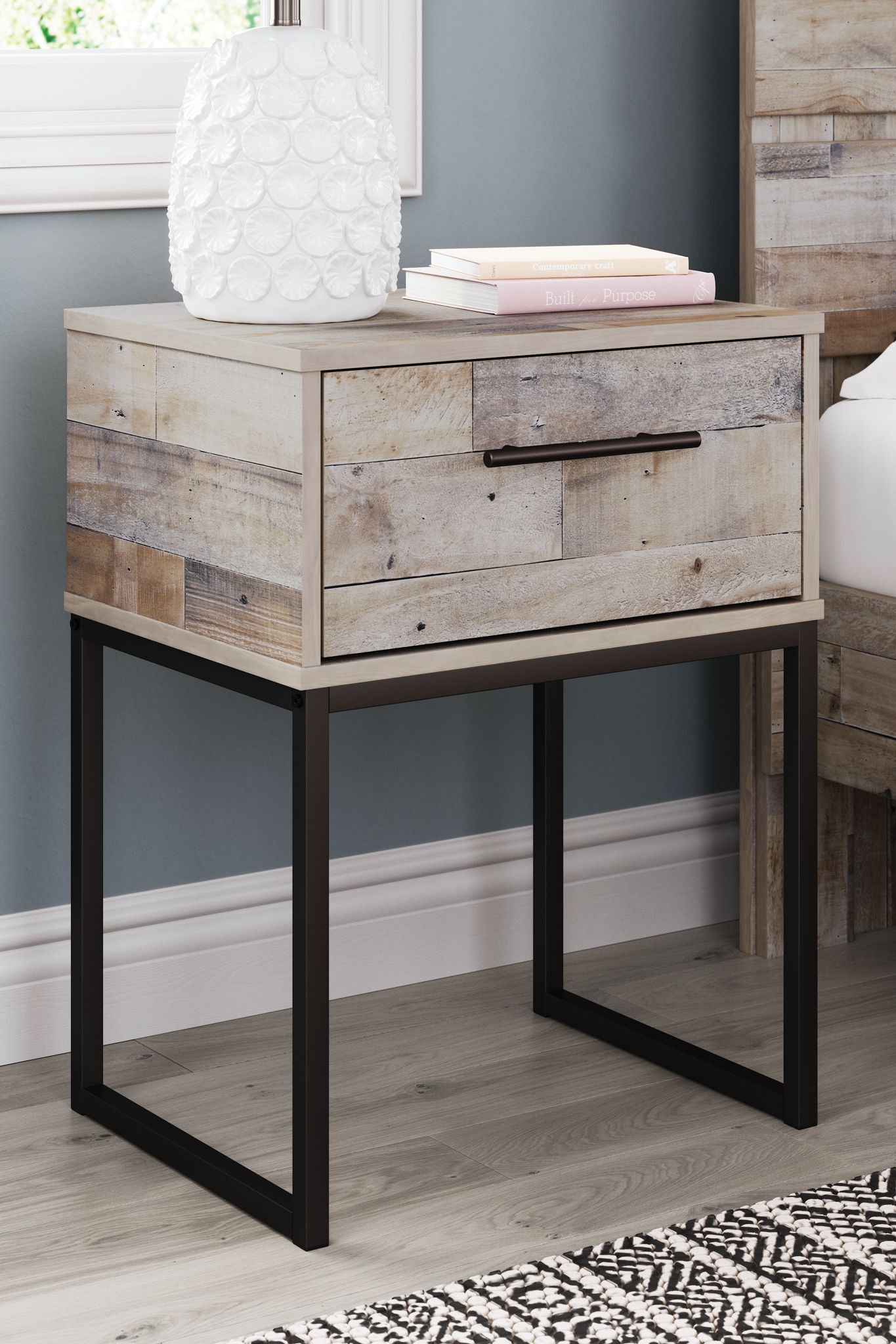 Neilsville - One Drawer Night Stand - Vinyl-Wrapped - Whitewash