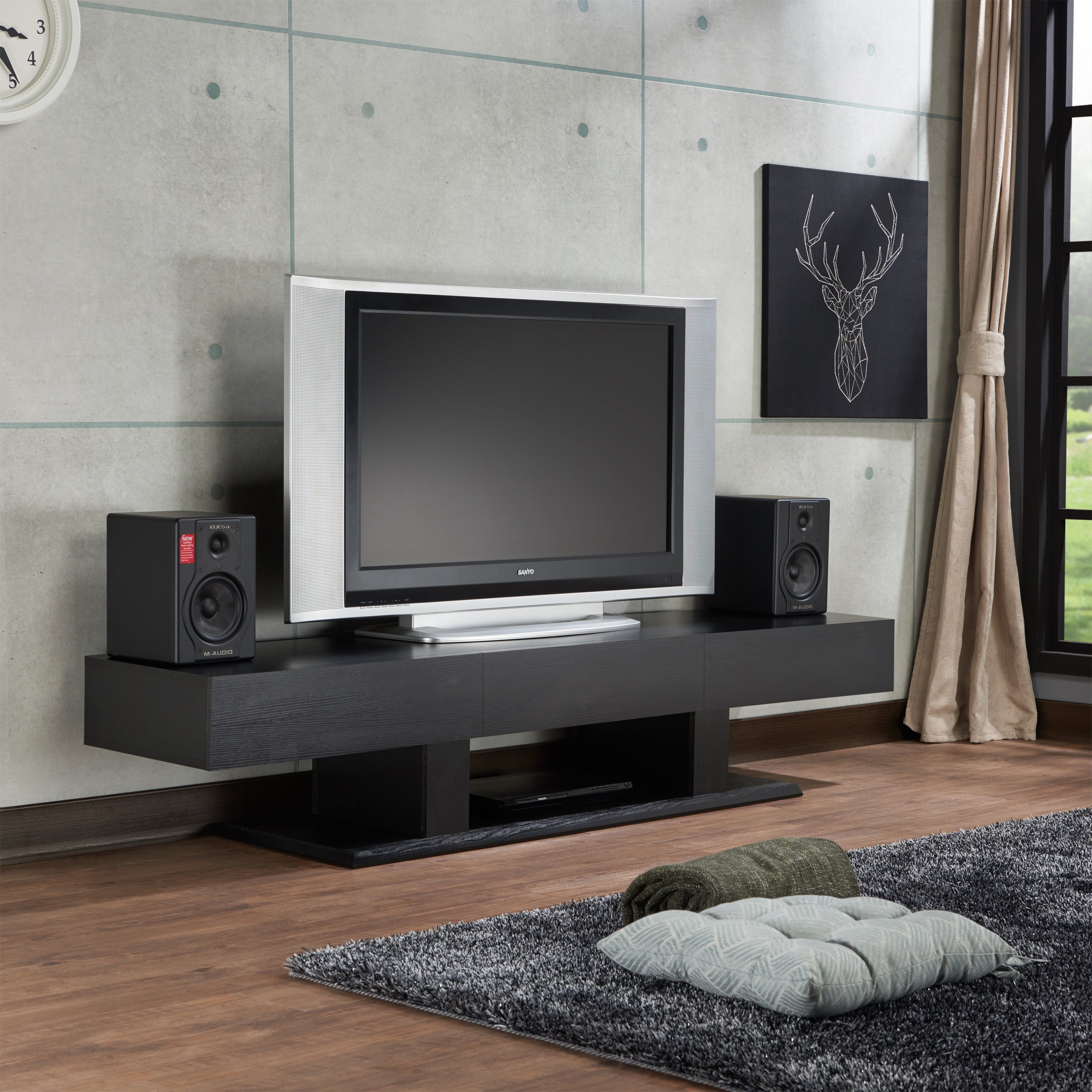 Follian Black TV Stand | Modern Entertainment Center