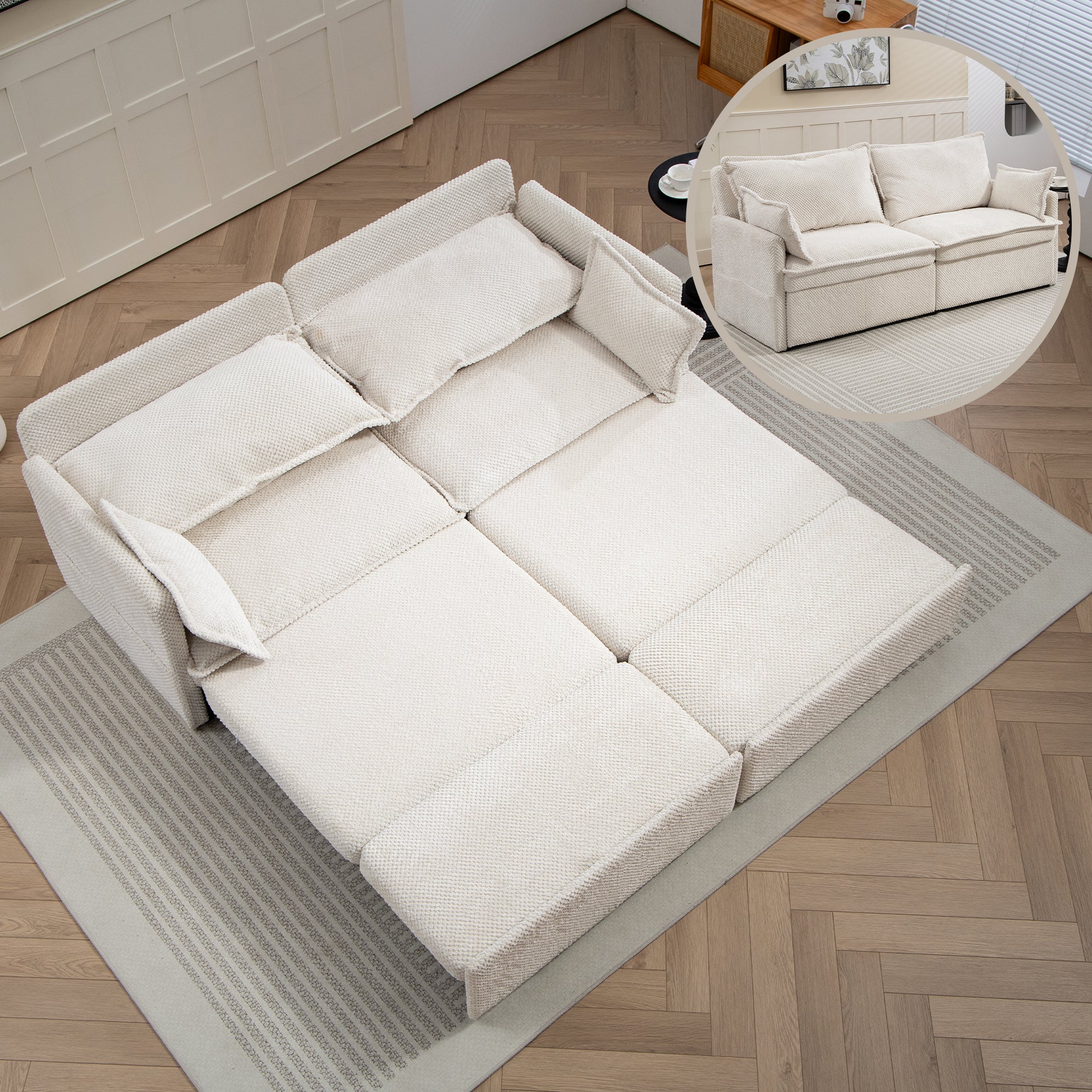 73" Corduroy Sofa Bed w/ Storage & USB Charging