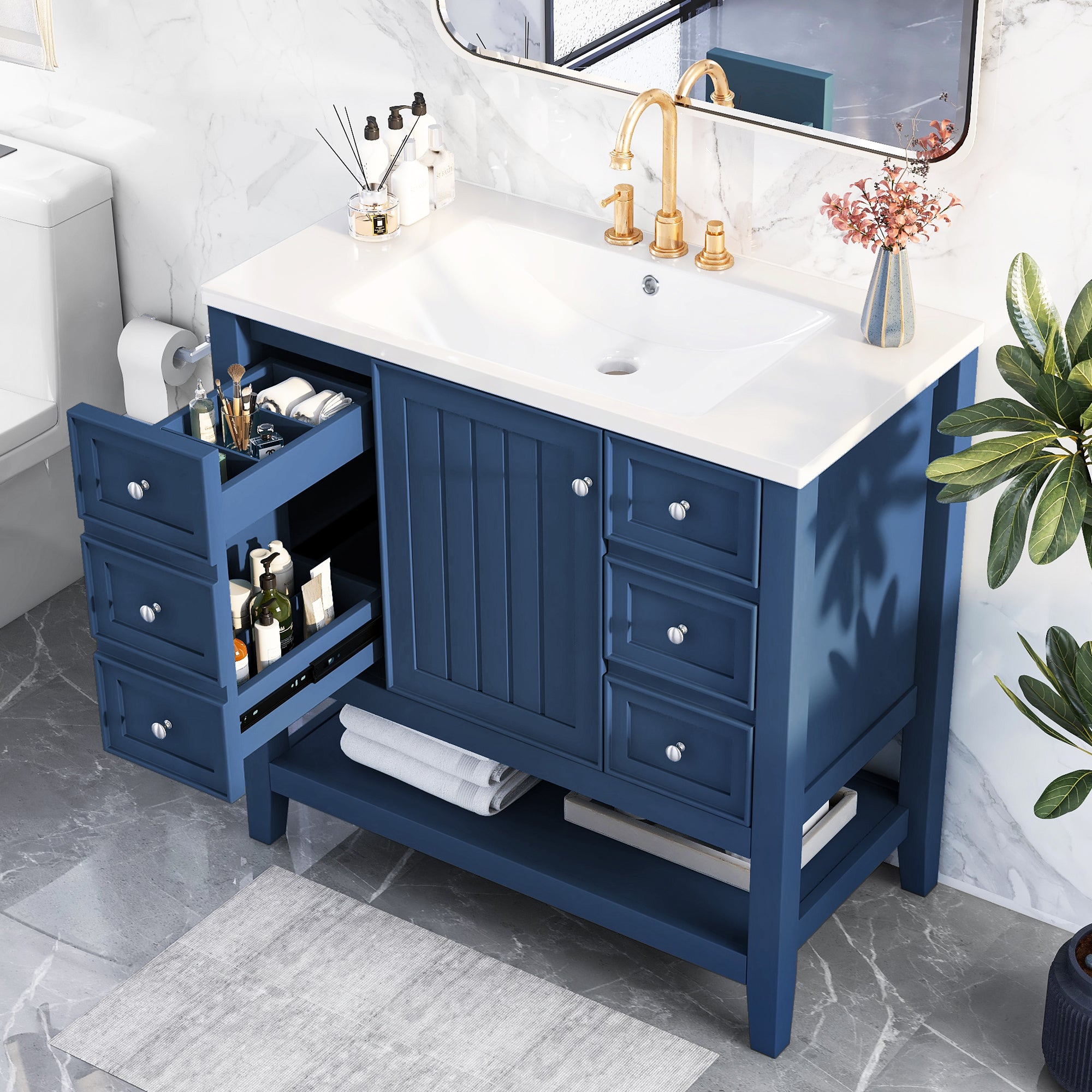 Blue 36" Bathroom Vanity w/ Sink & Drawers