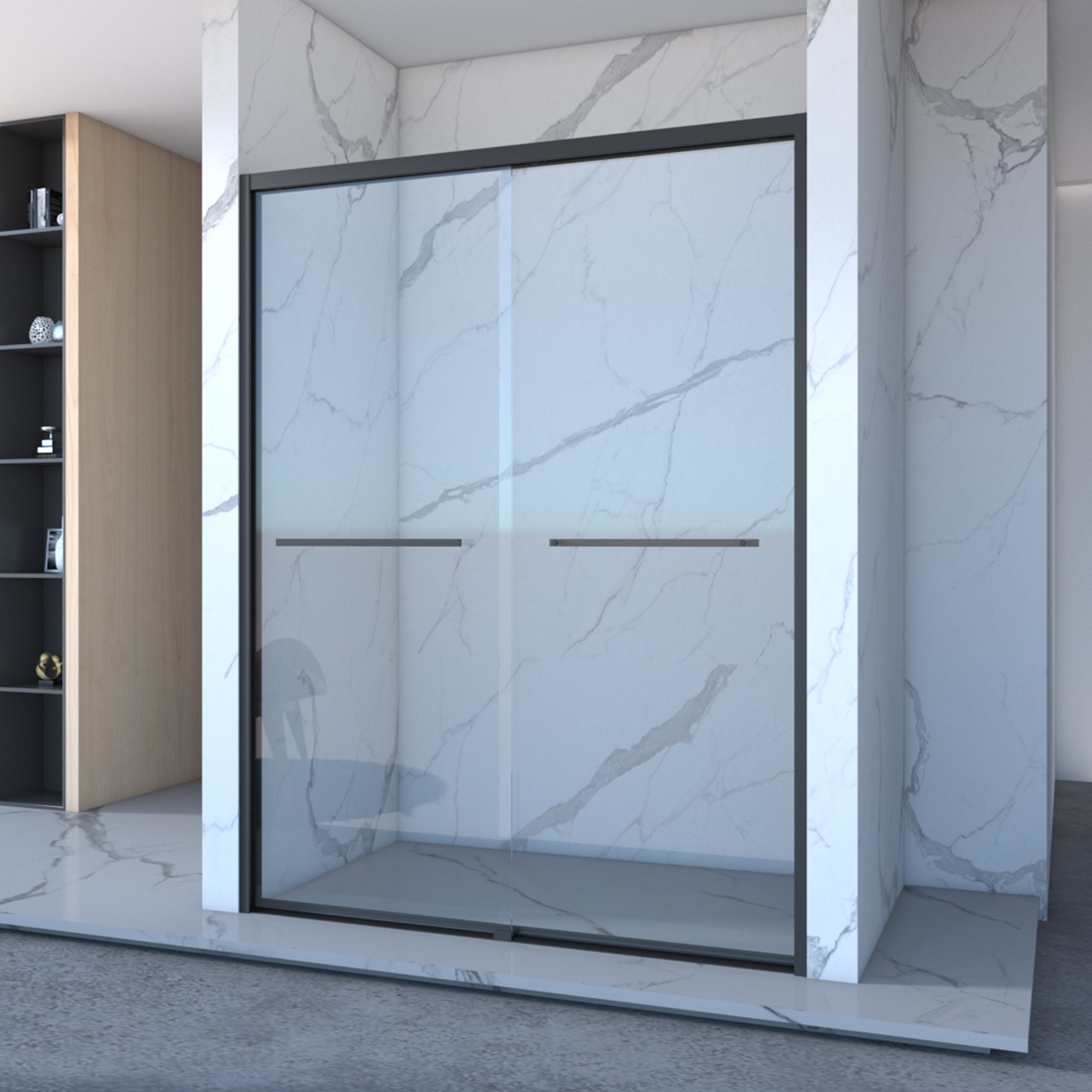 70"x70" Sliding Shower Door: Black Frame, 8mm Glass