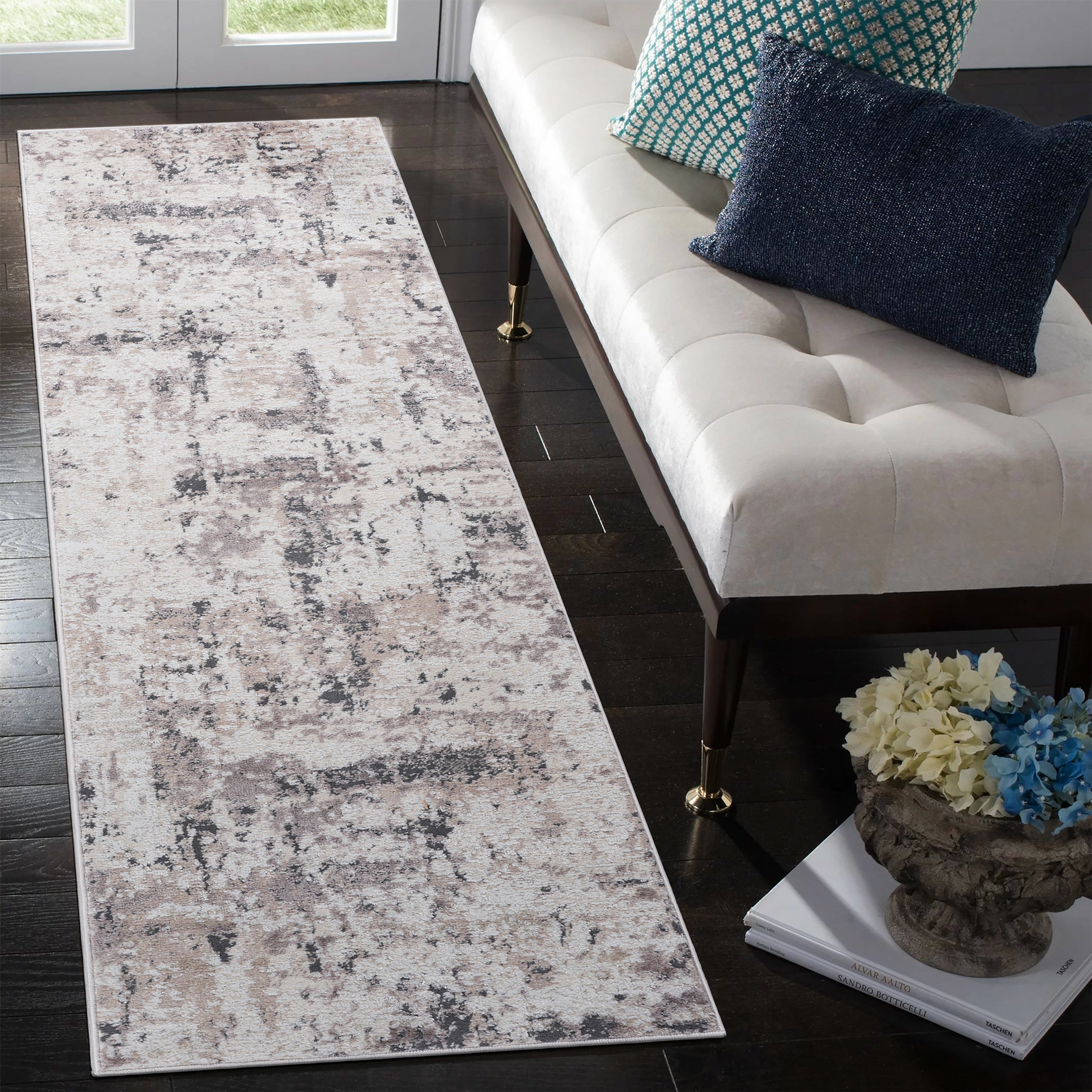 Stylish Area Rug: 2x8 Cream/Brown Abstract