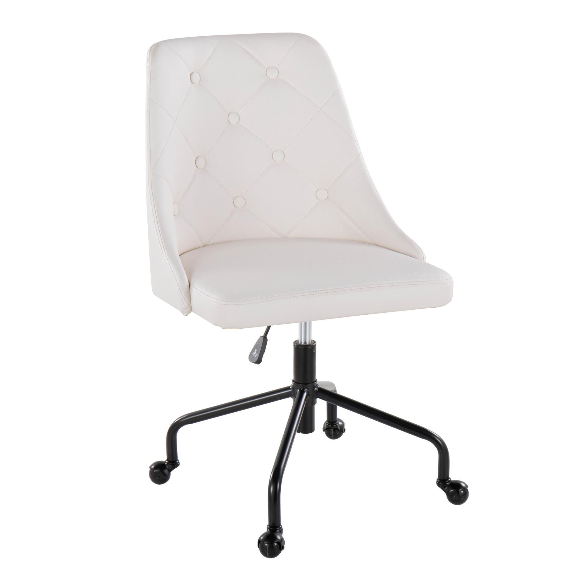 Adjustable Office Chair, Black Metal & White Faux Leather