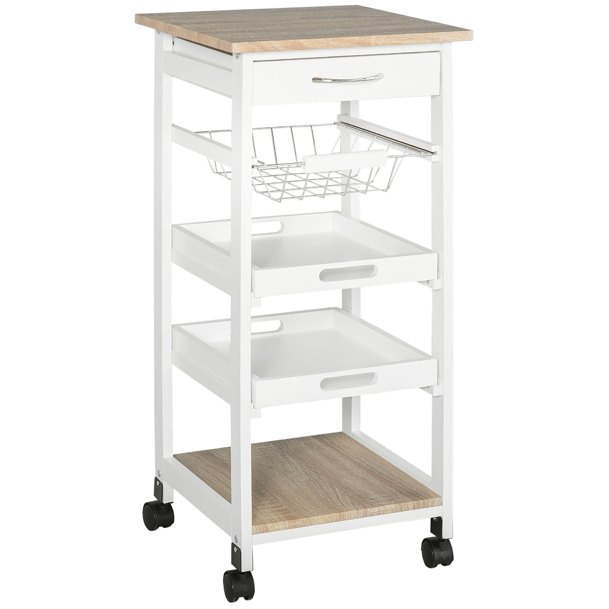 Mobile Kitchen Cart, Rolling Island w/ Storage, White