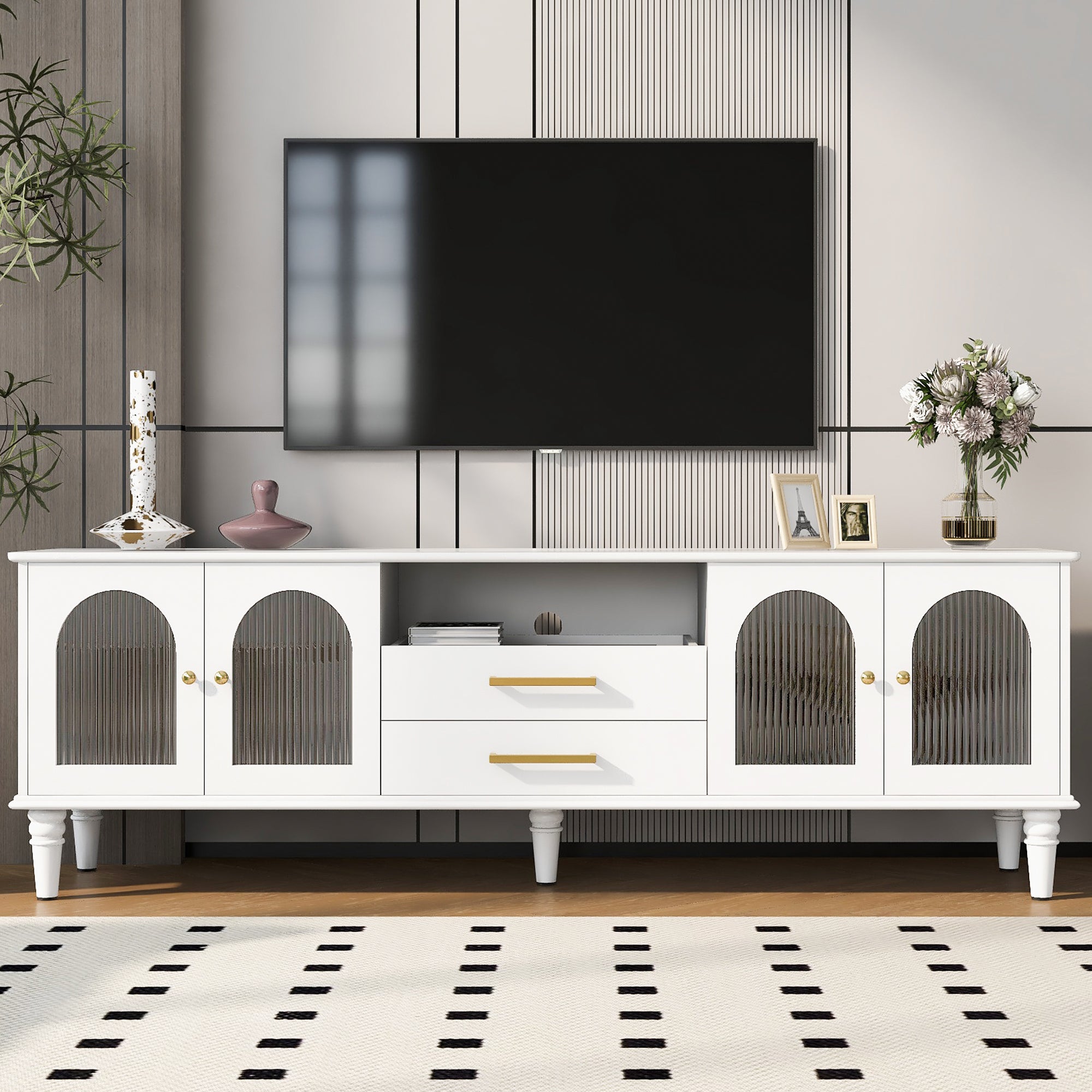 Retro TV Stand for 75" TVs, 68.9" Media Console