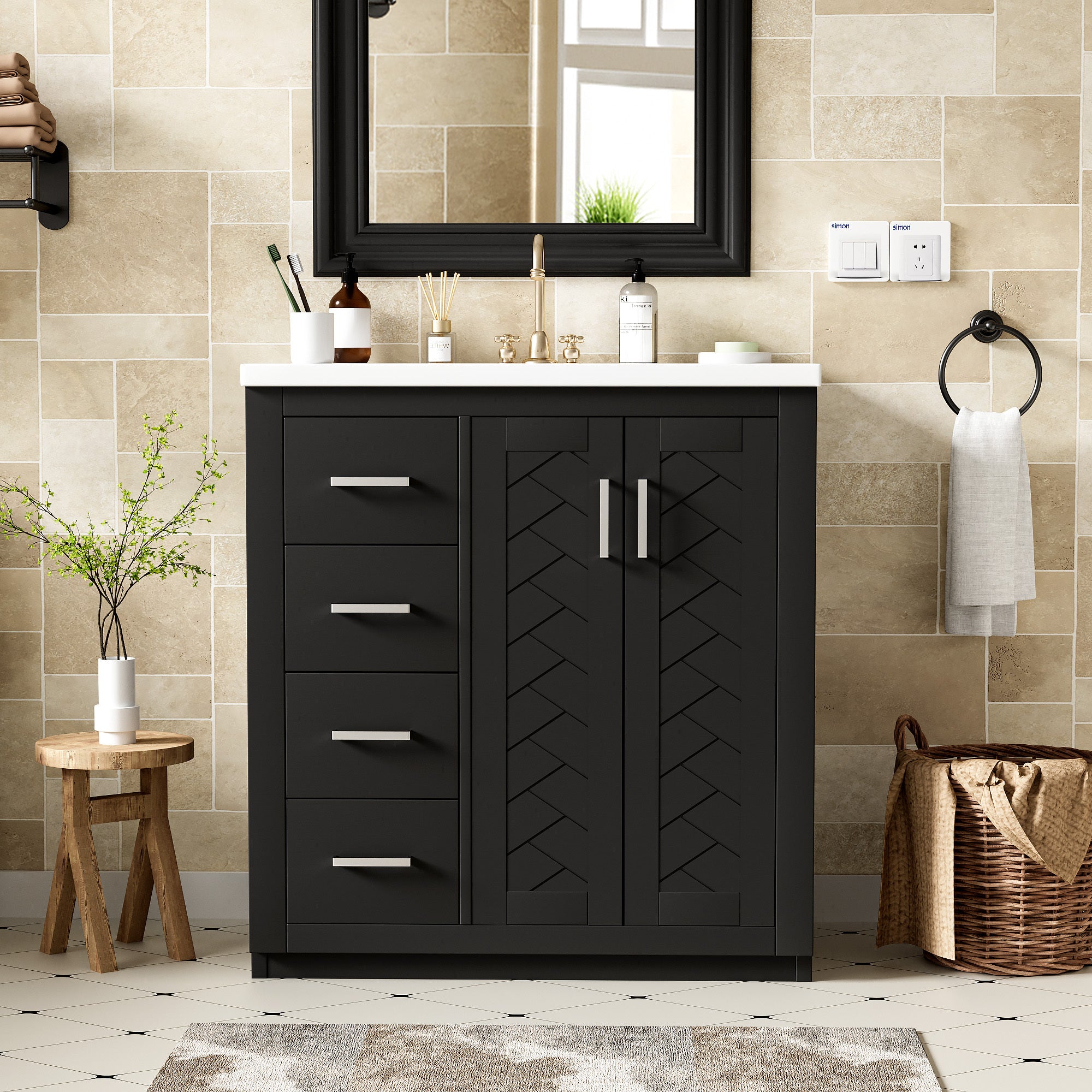30" Bathroom Vanity Set: Solid Wood, Ceramic Sink