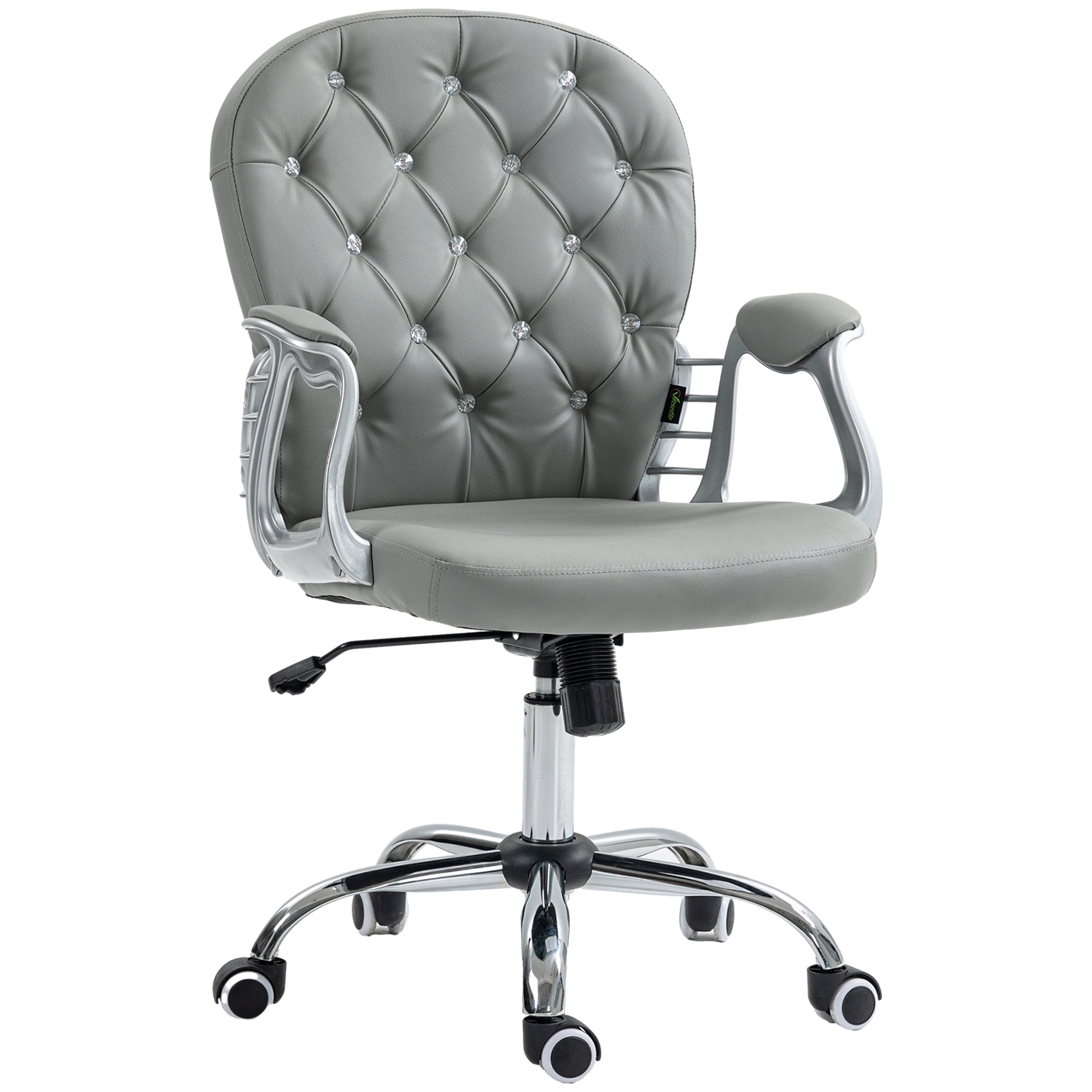 Gray PU Leather Home Office Chair | Tufted Desk Chair