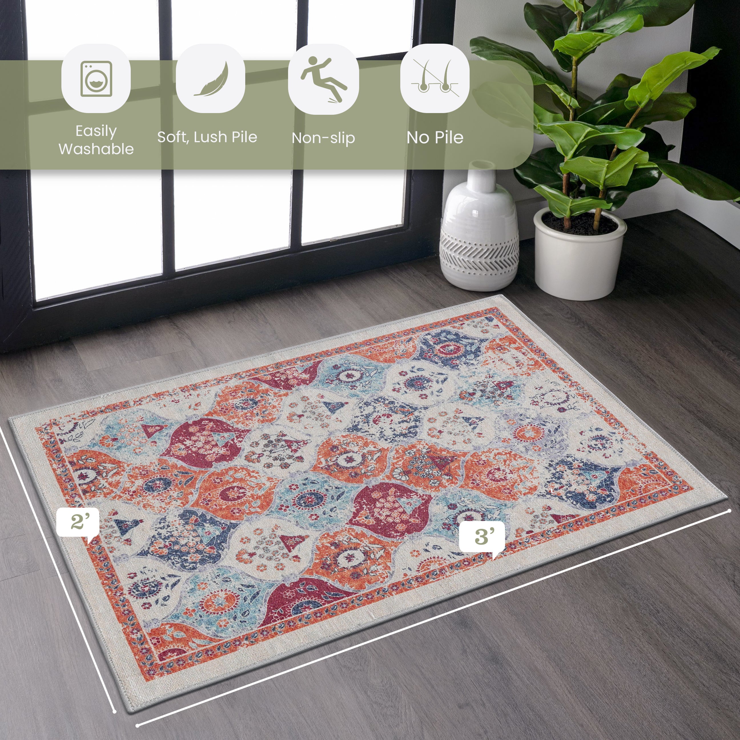 Cream 2x3 Area Rug: Washable & Pet-Friendly