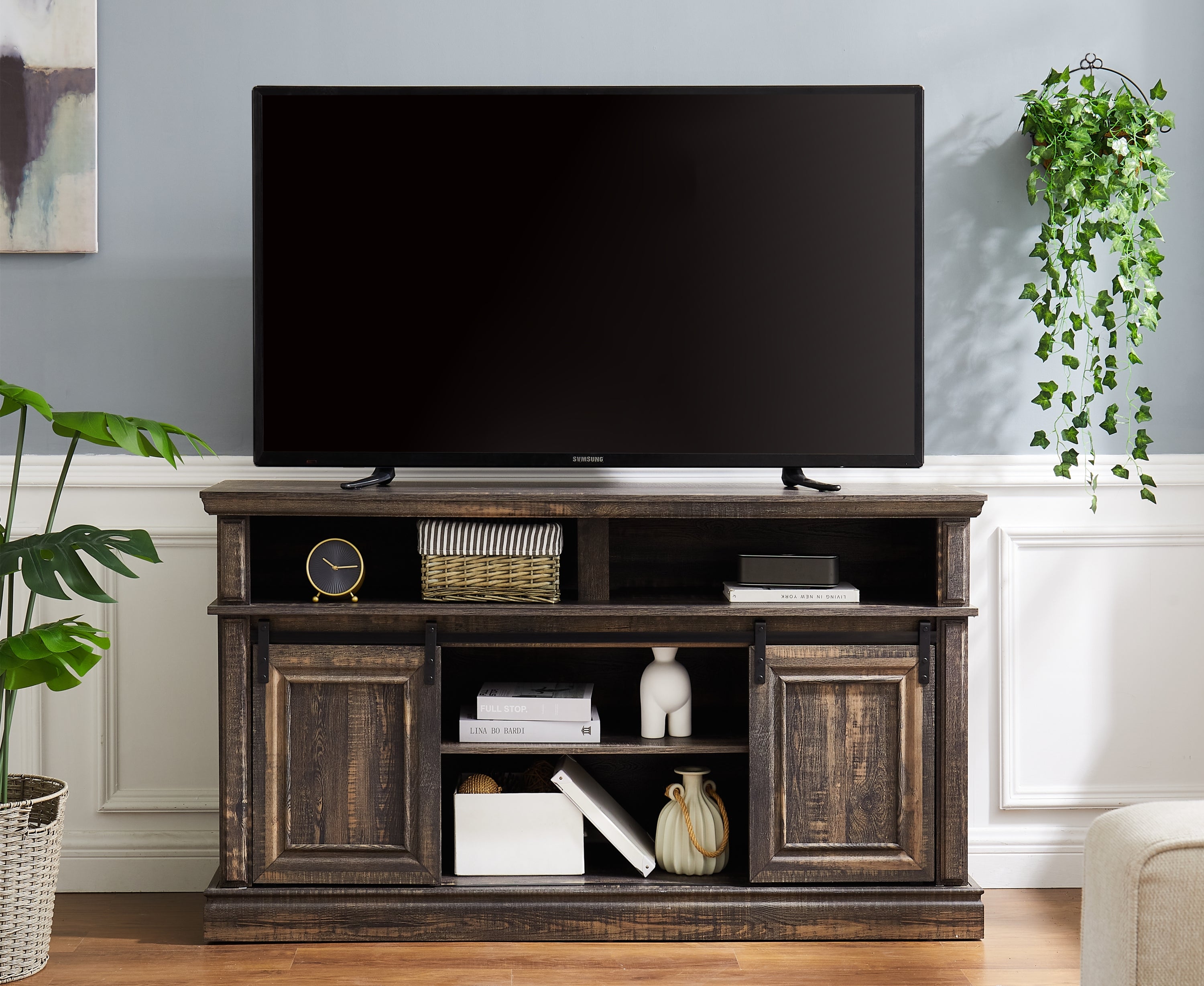 Mid-Century Modern Media Console Table with Storage (58")