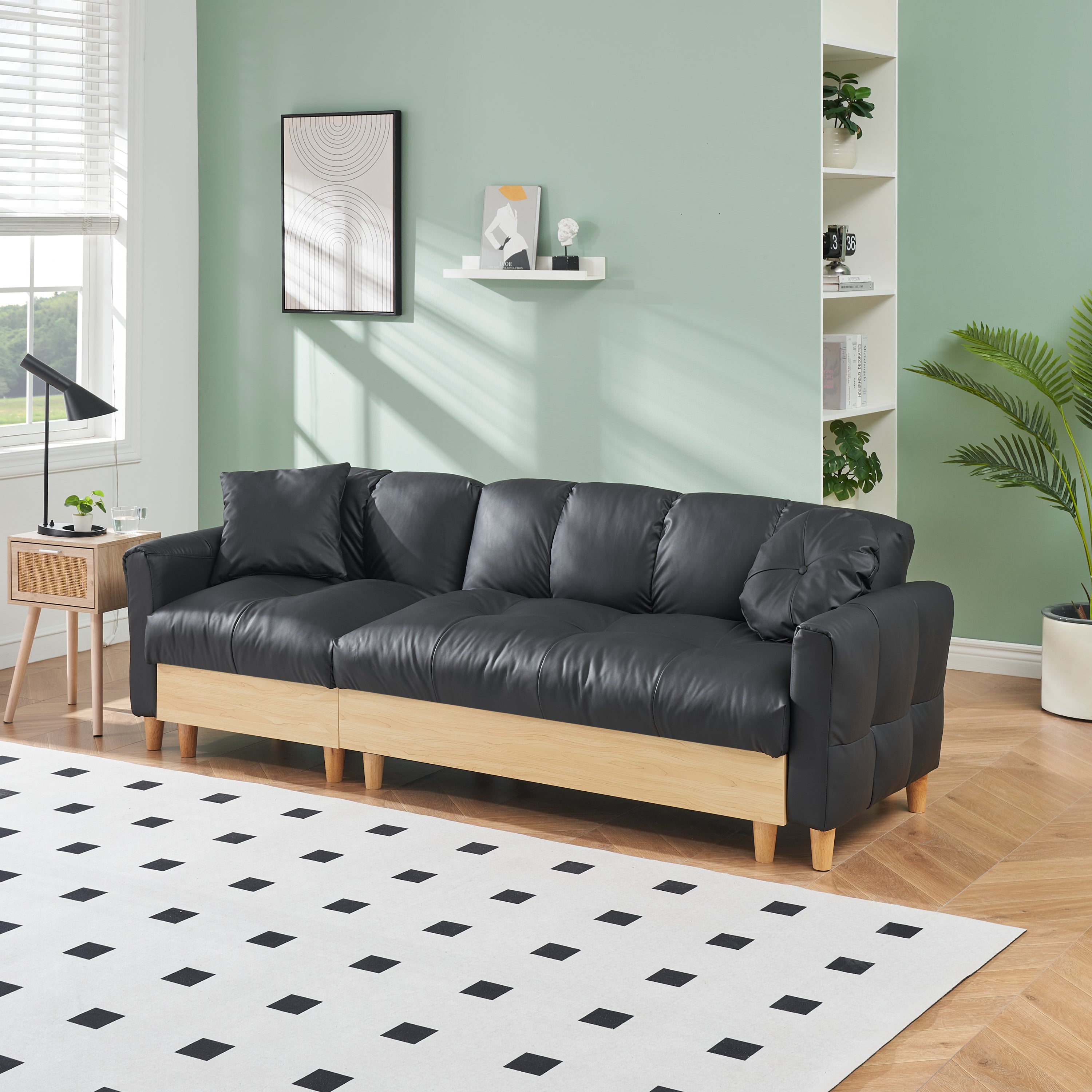 Black Tech Cloth Sofa Bed w/Storage: 86.61"