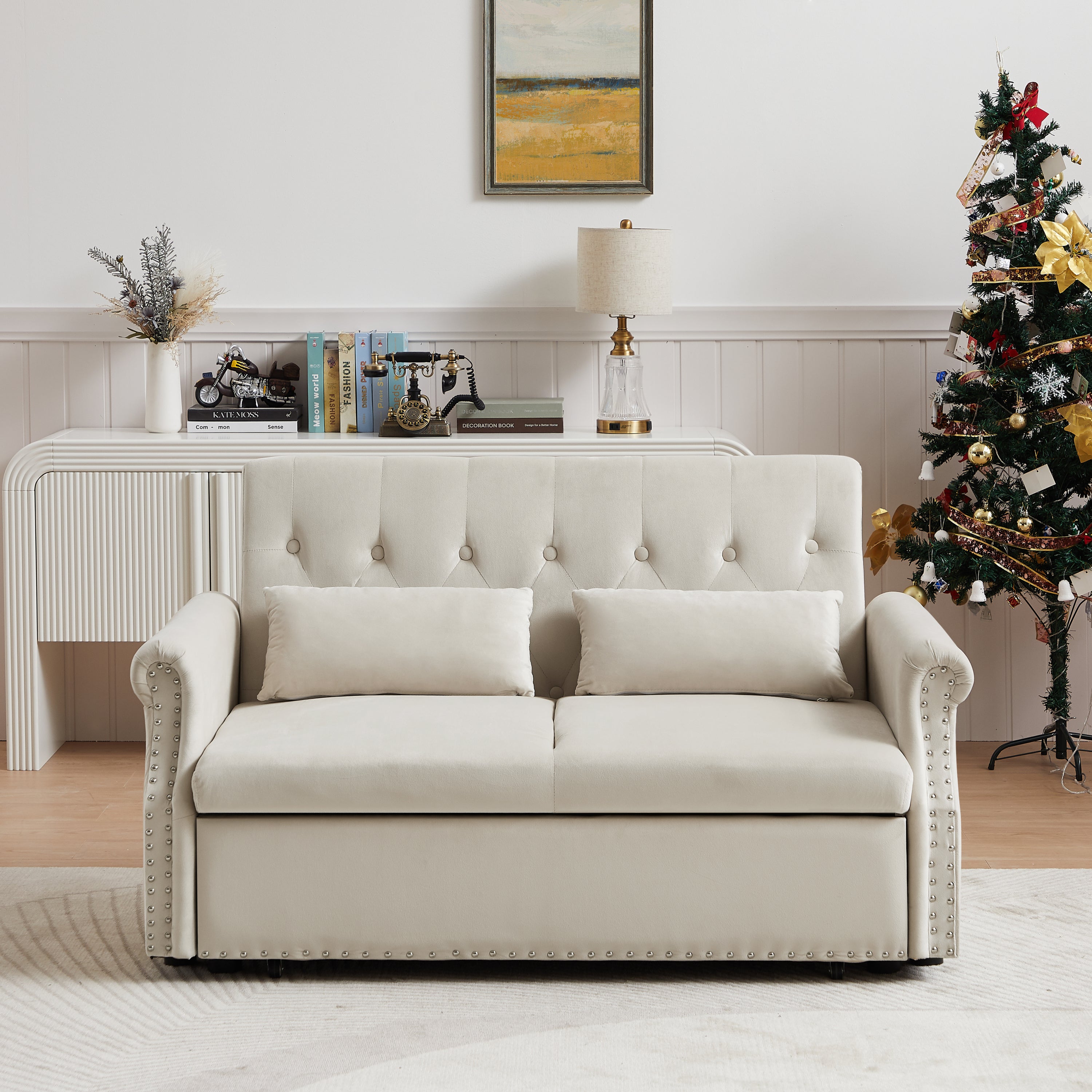 Artemax 55" Velvet Convertible Loveseat Sofa
