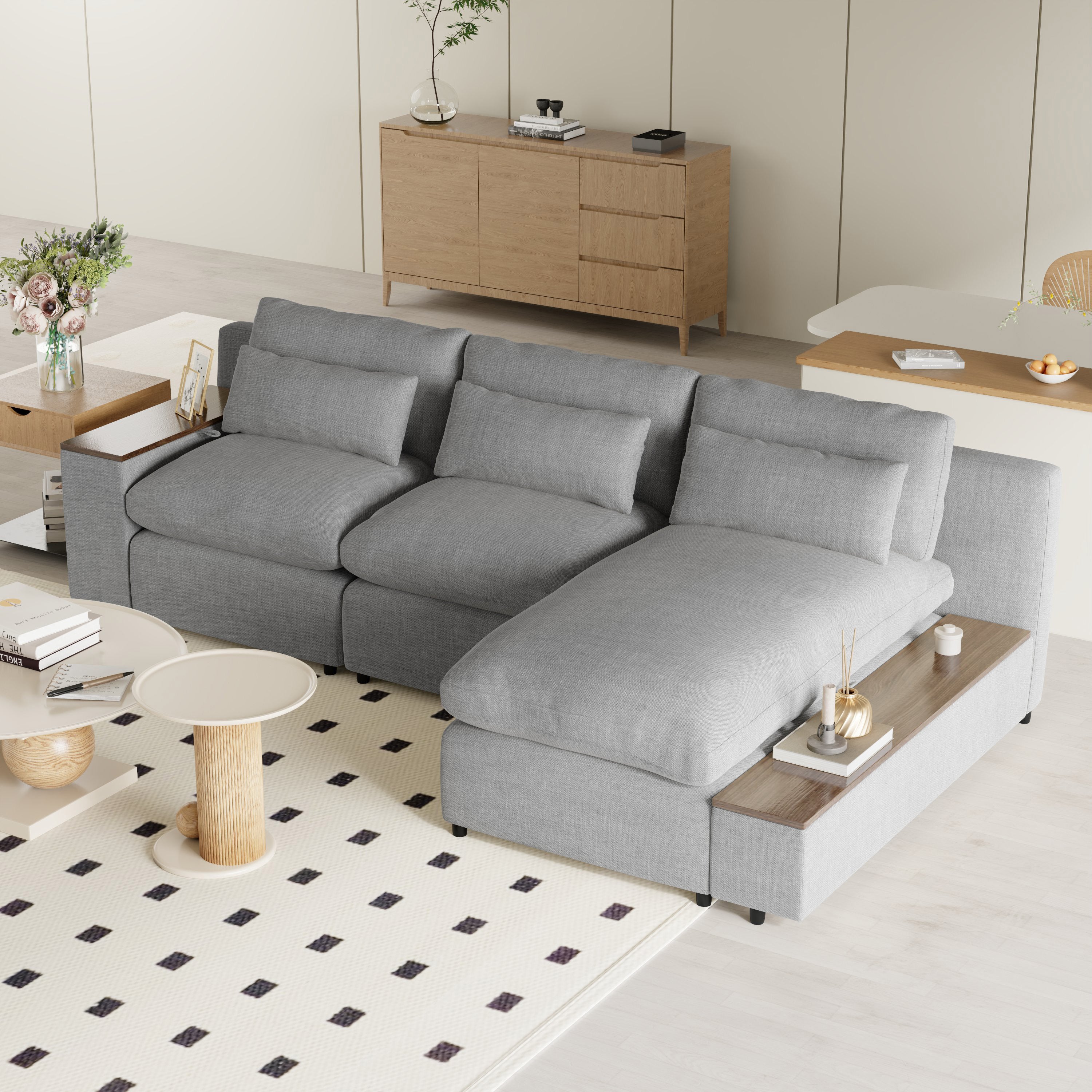 L-Shaped Modular Sectional Sofa w/ Storage & Pillows