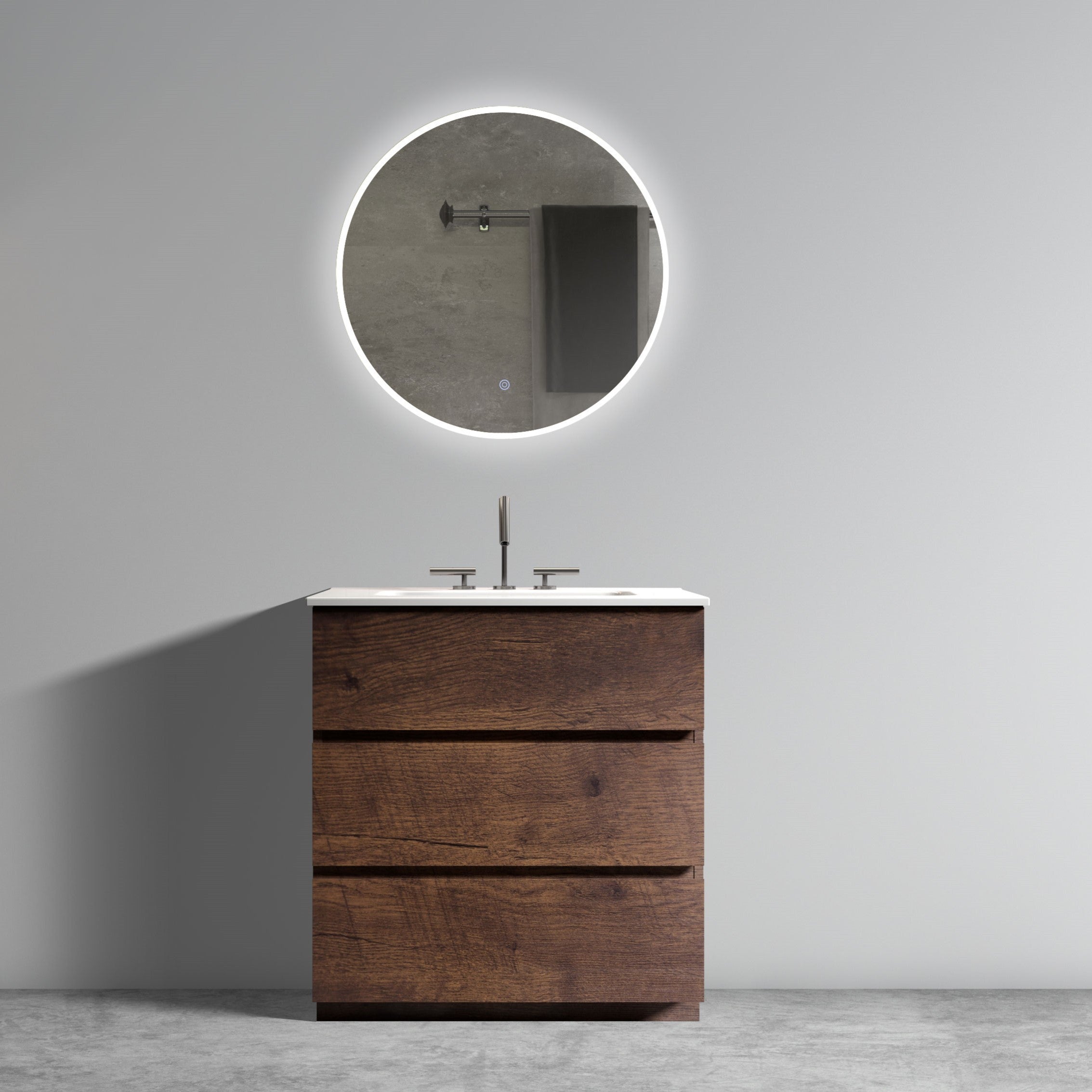 Walnut Bathroom Vanity with Sink & Storage