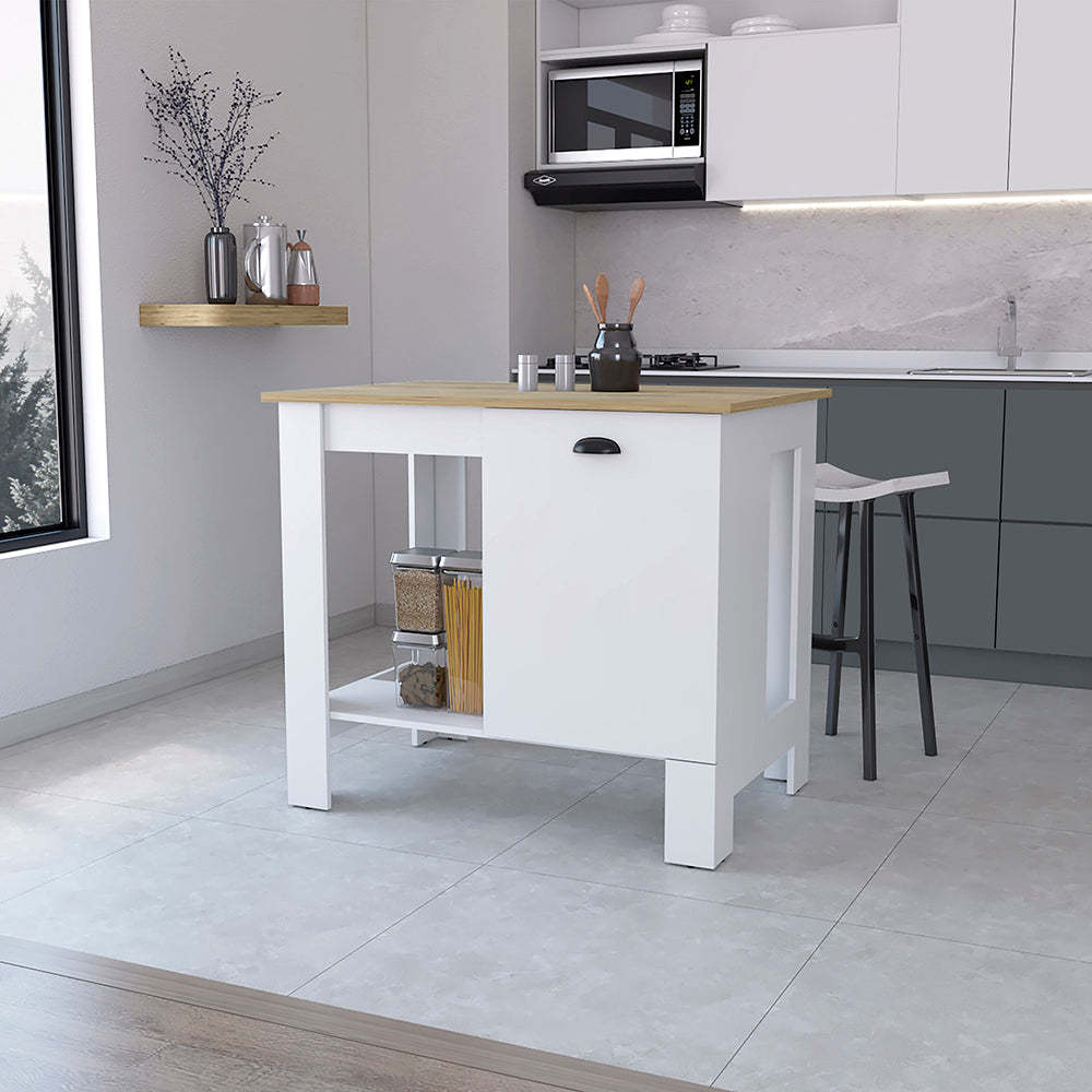 Vancouver White & Macadamia Kitchen Island