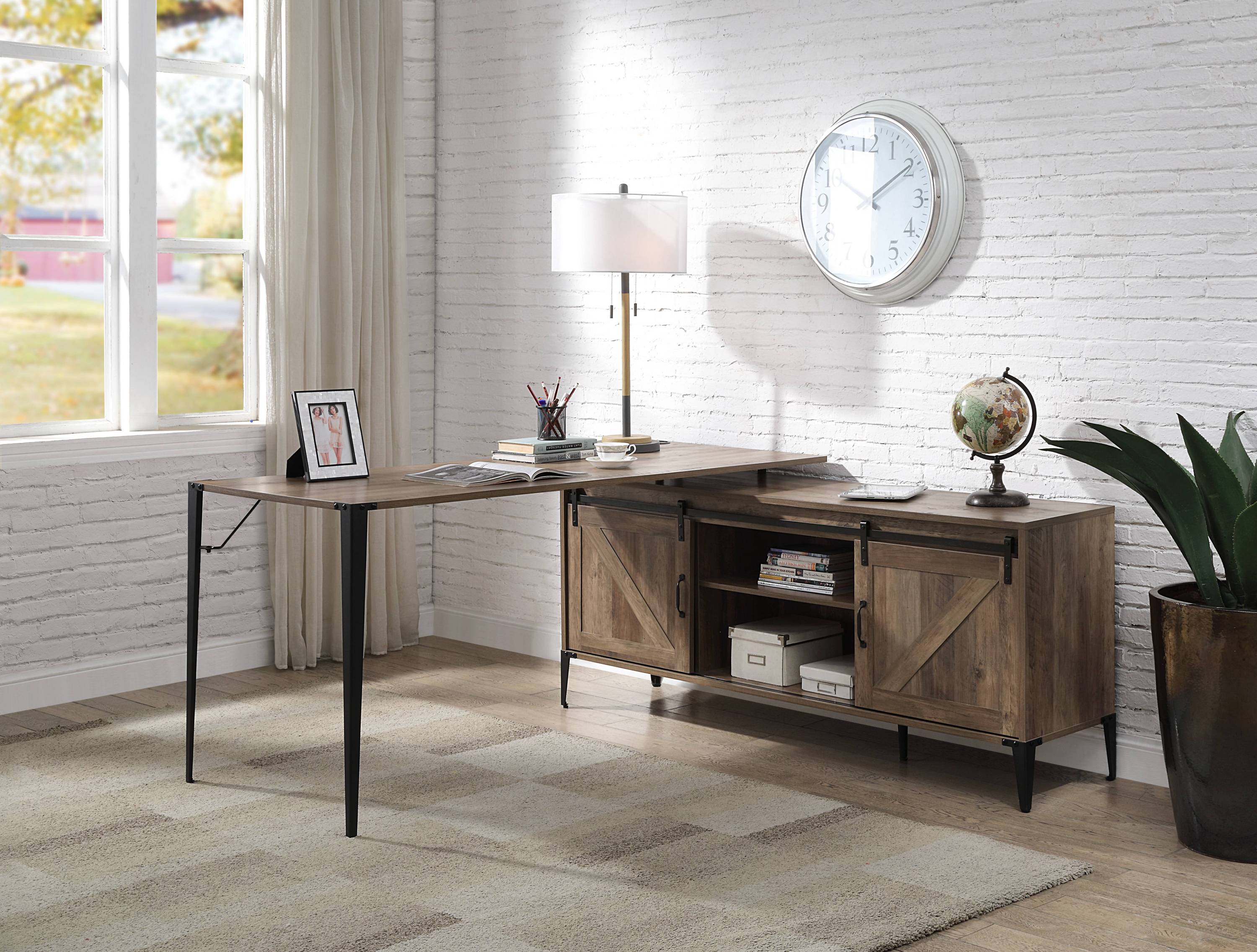Zakwani Rustic Oak & Black Writing Desk