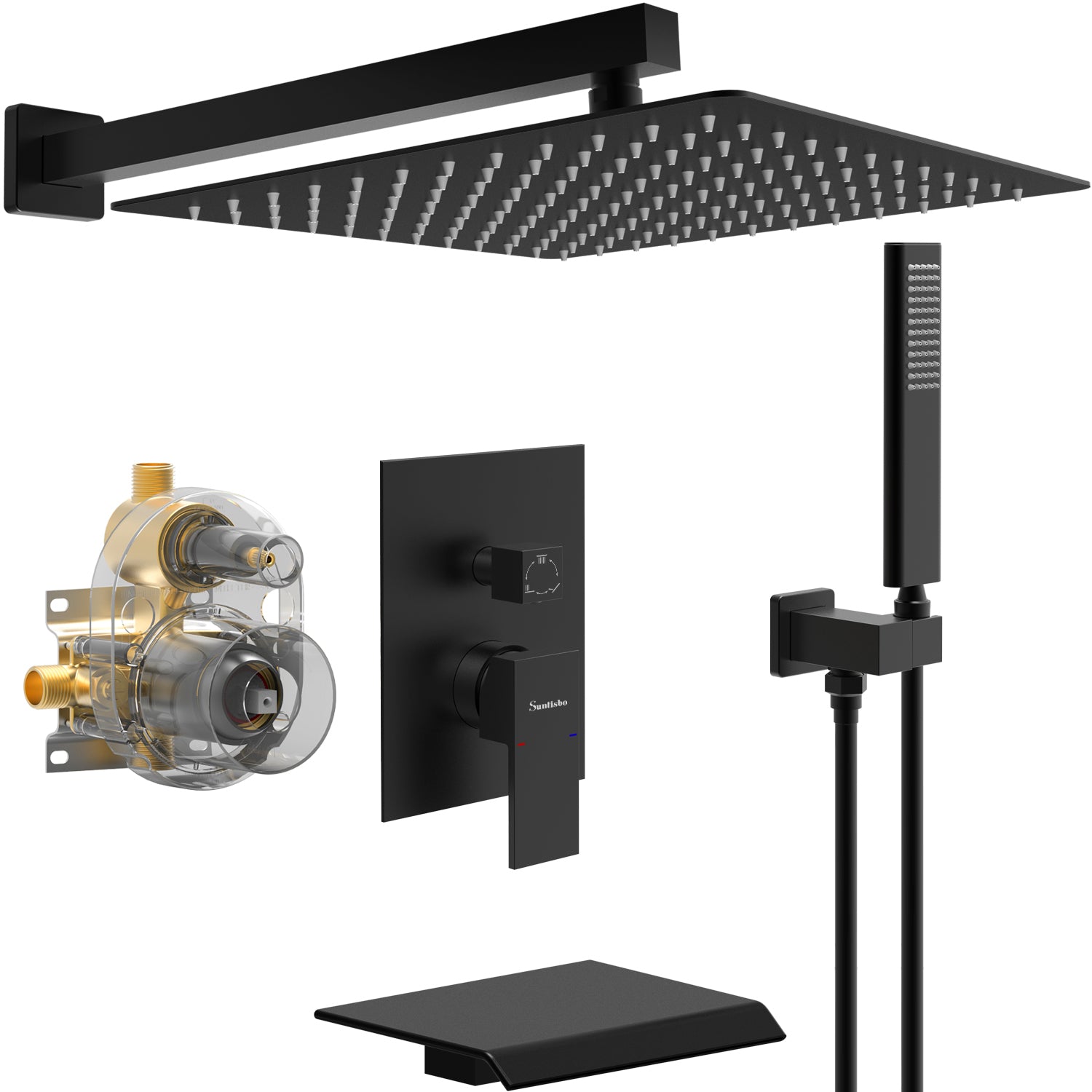 Matte Black Waterfall Tub Faucet Set with Shower