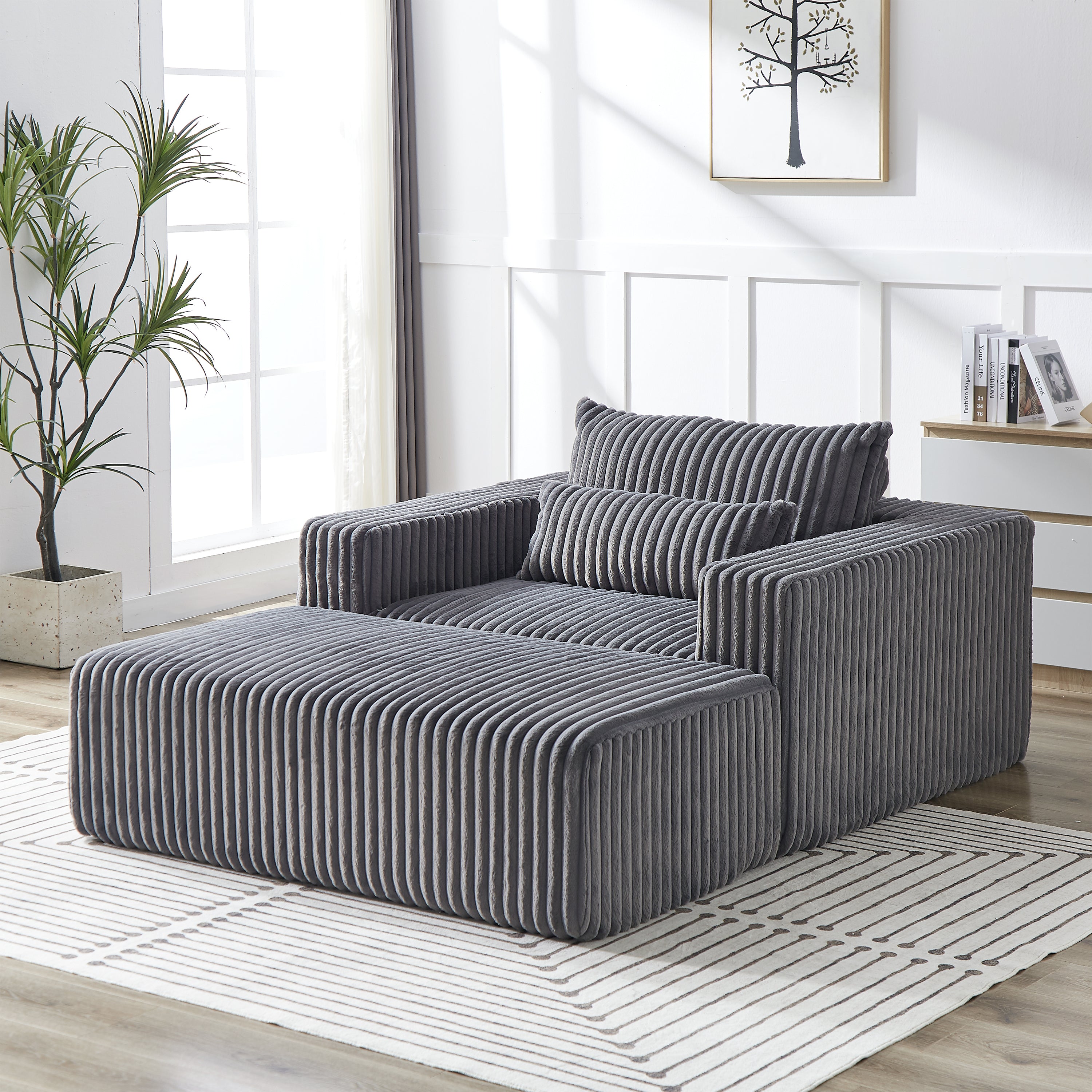 75" Corduroy Sleeper Chair: Fluffy & Modern