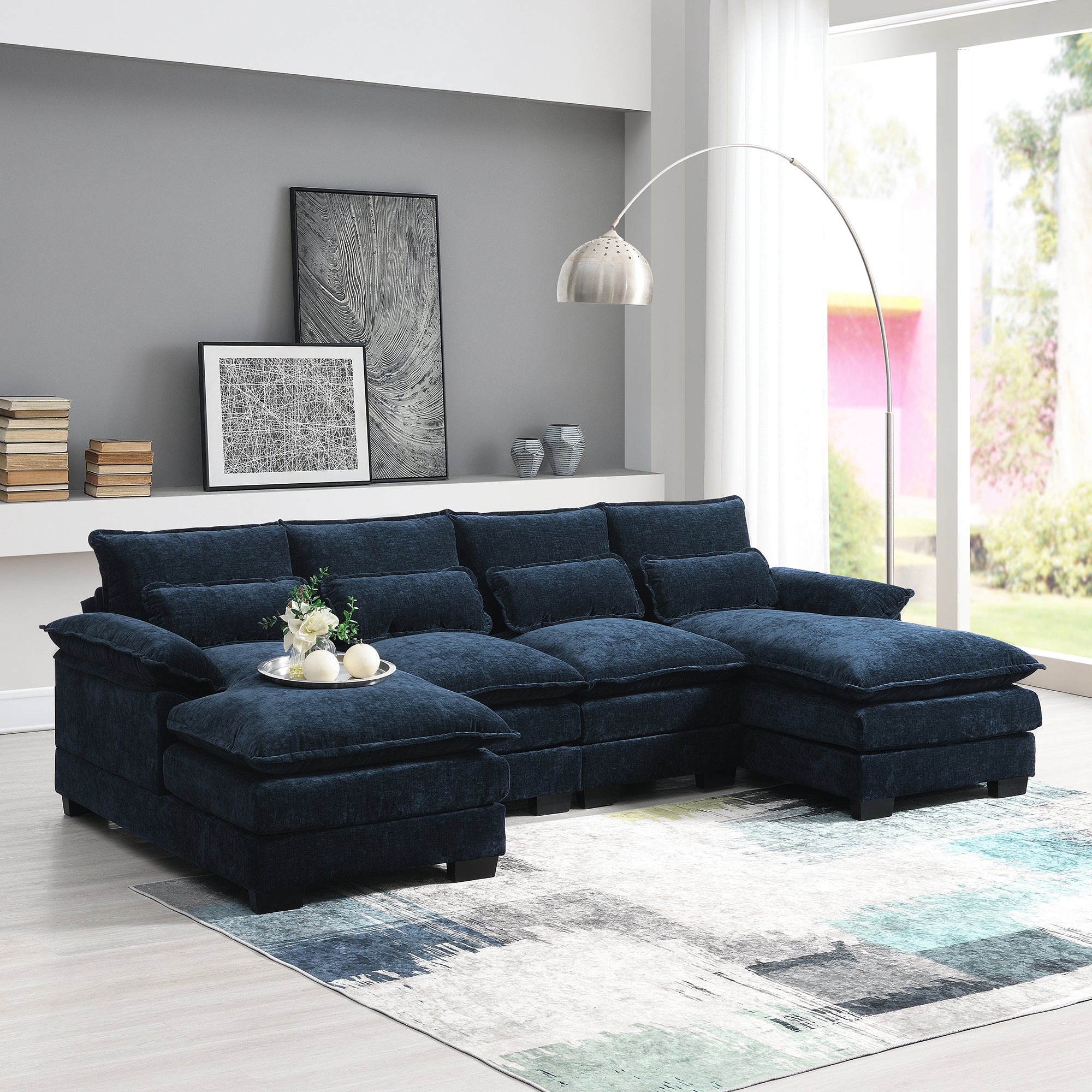 Modern U-Shaped Sectional Sofa - 6 Seater
