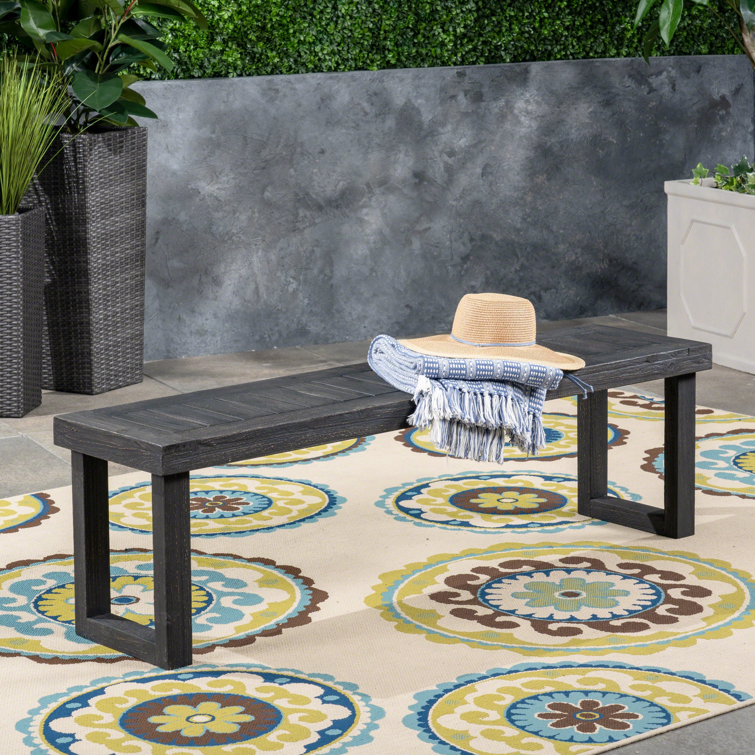 Acacia Wood Outdoor Bench - Dark Grey