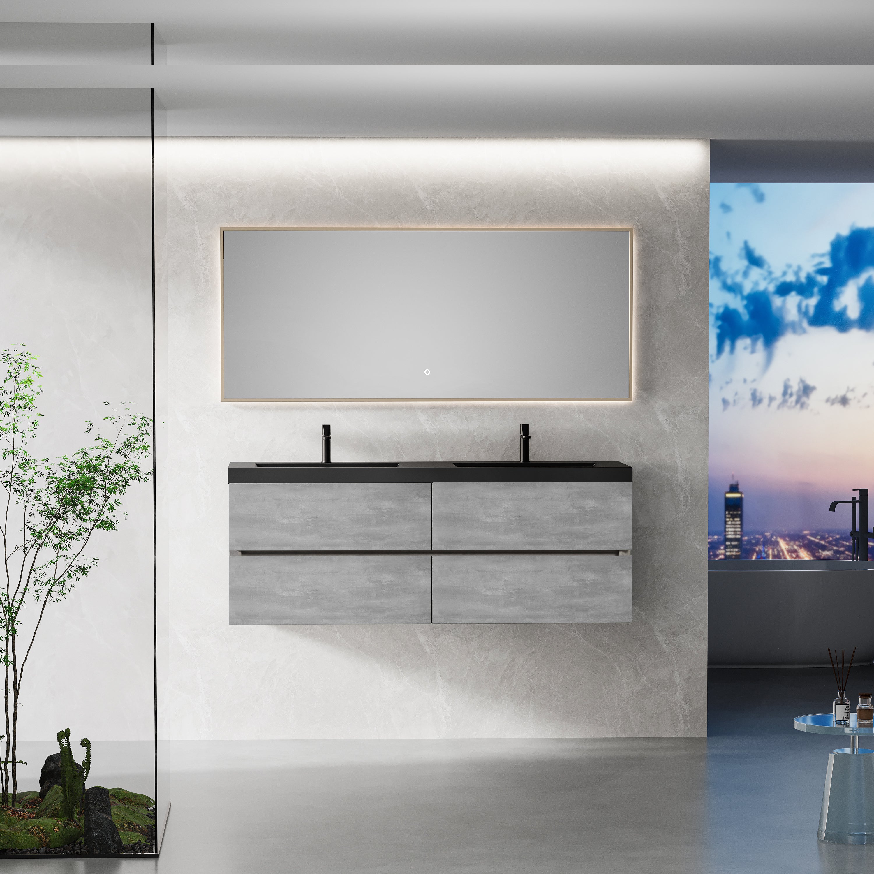 60" Floating Vanity: Modern Double Sink Bathroom Cabinet