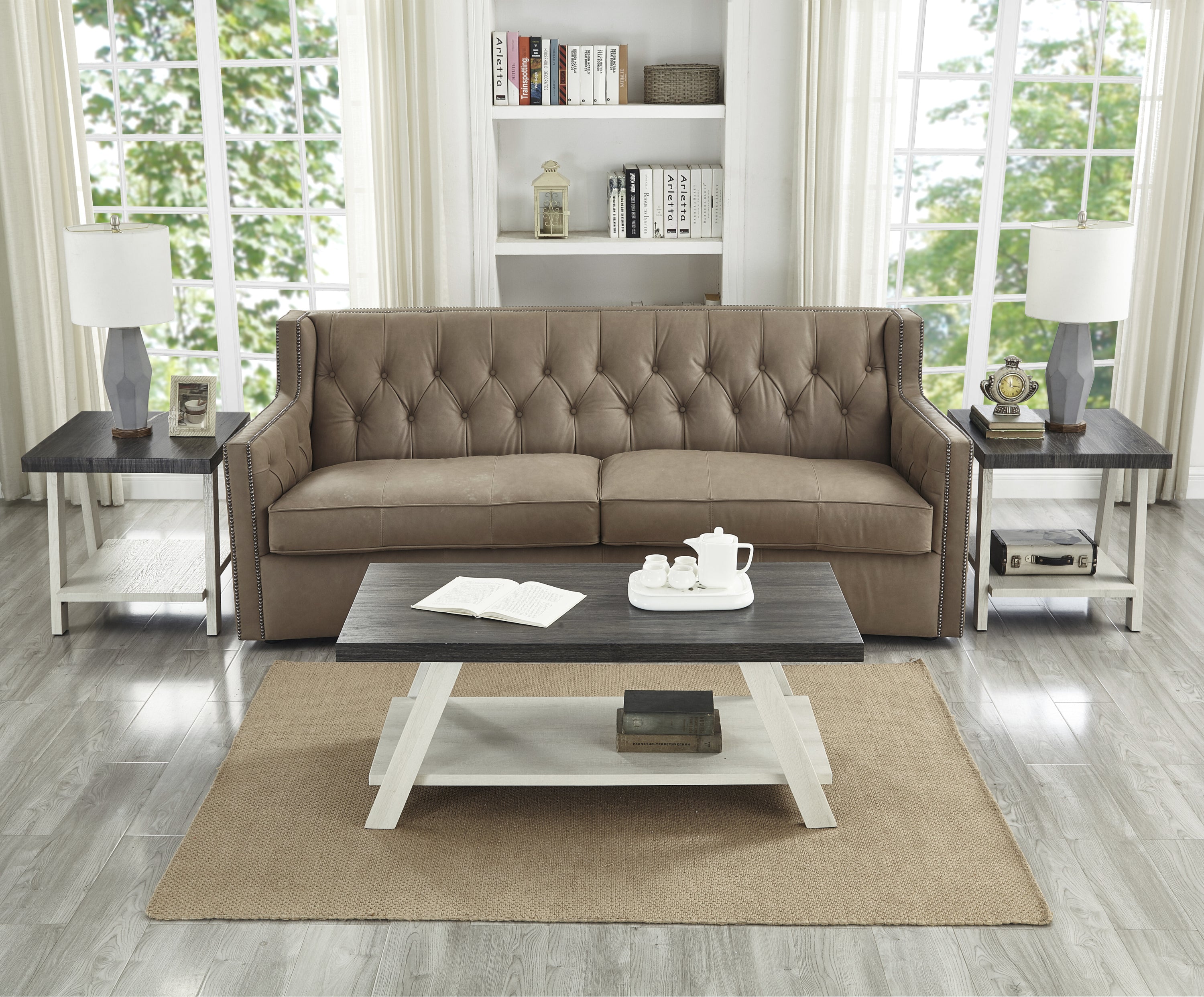 Athens Wood Coffee Table Set - 3-Piece Weathered Charcoal & Beige
