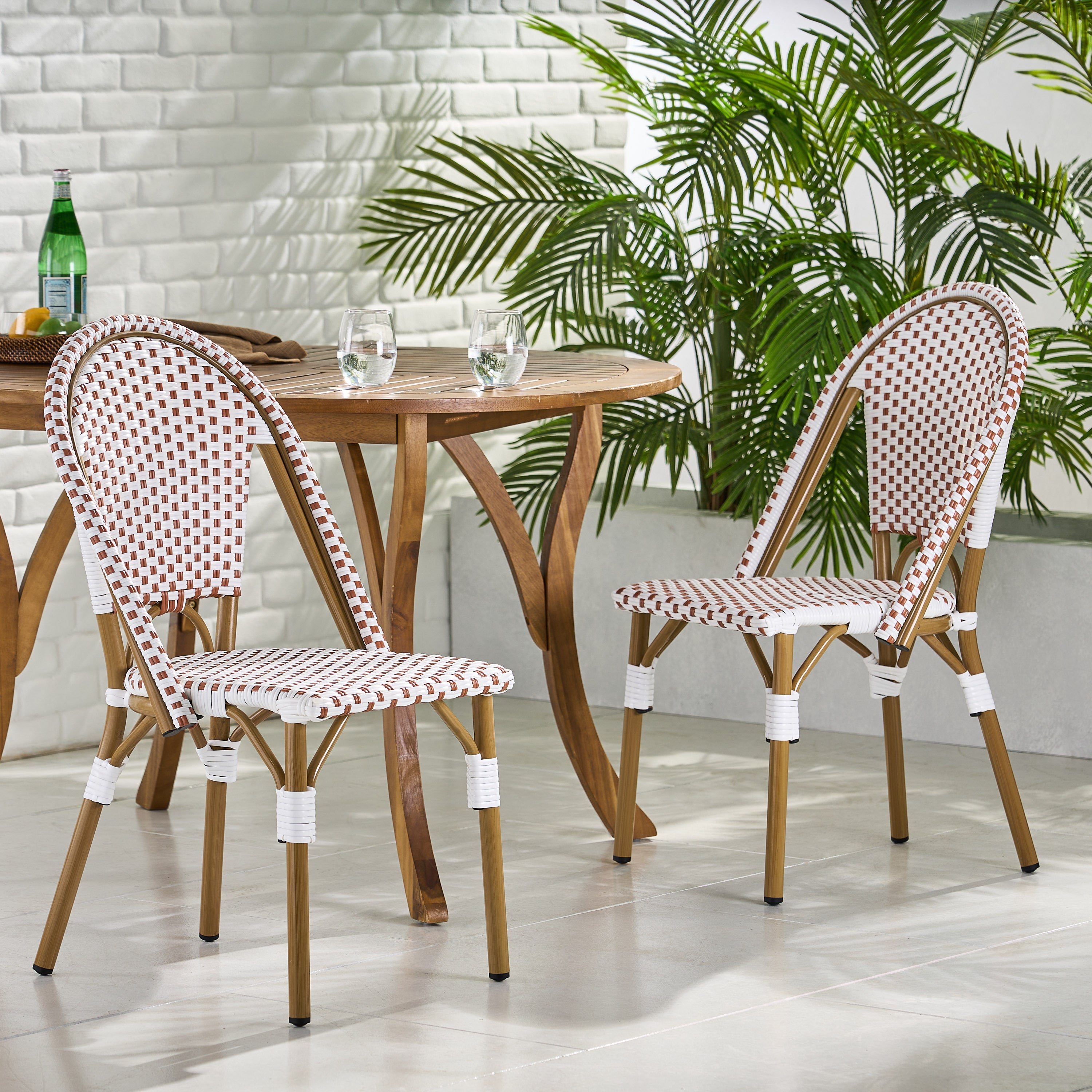 Rustic Red Bistro Chairs: Outdoor PE Rattan Set of 2