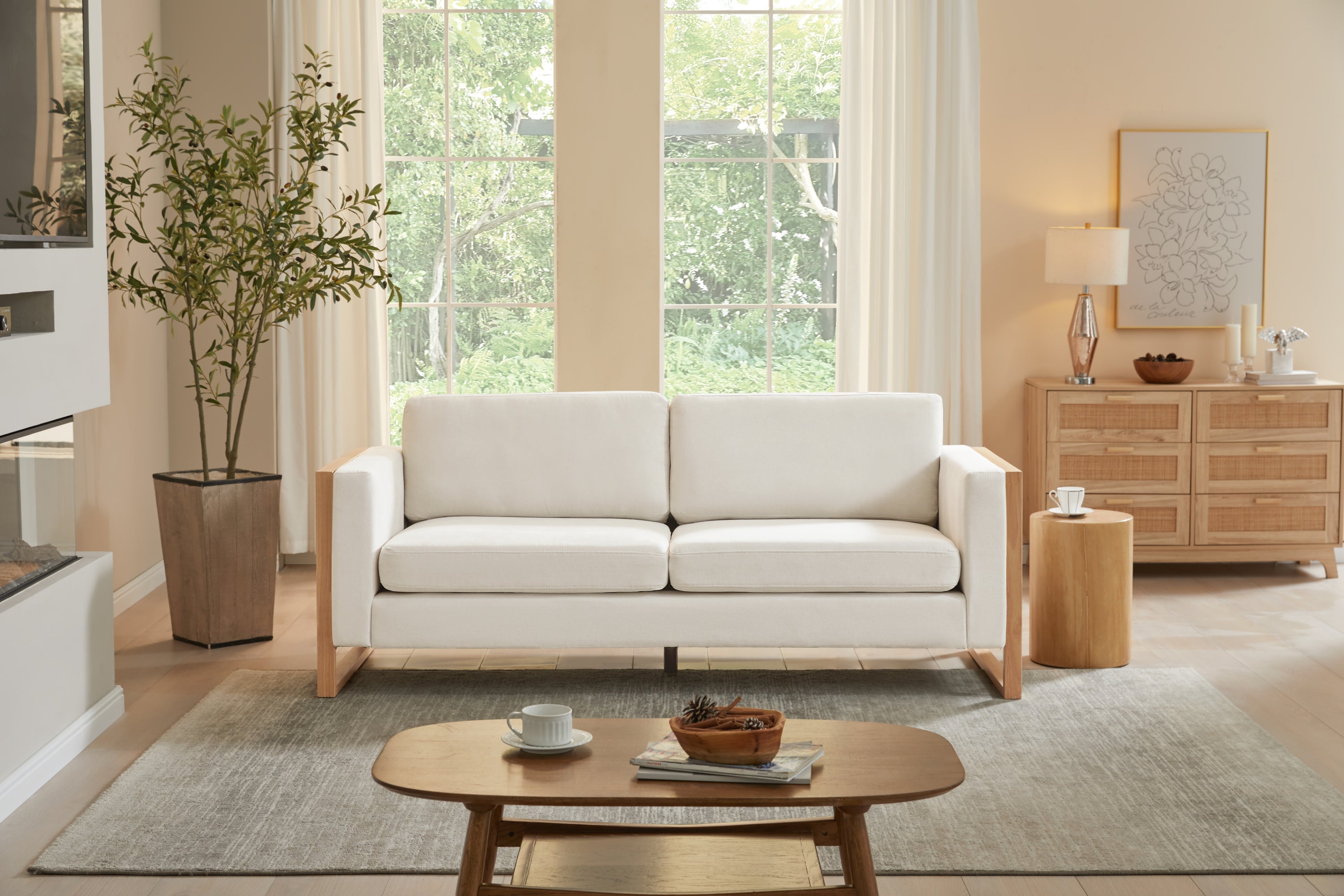 Modern 3-Seater Sofa: Solid Wood Legs, 79"