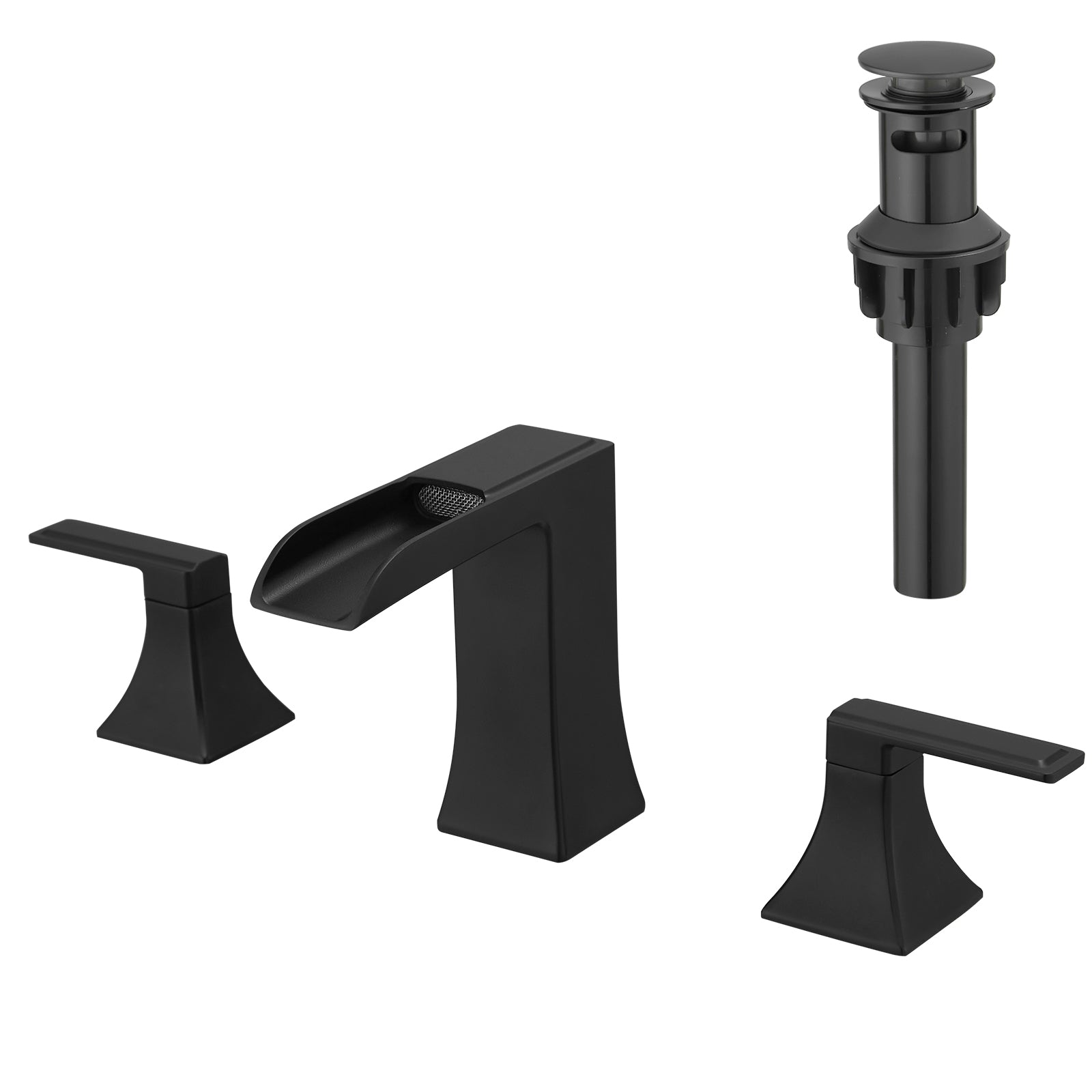 Black 8" Widespread Bathroom Faucet with Drain