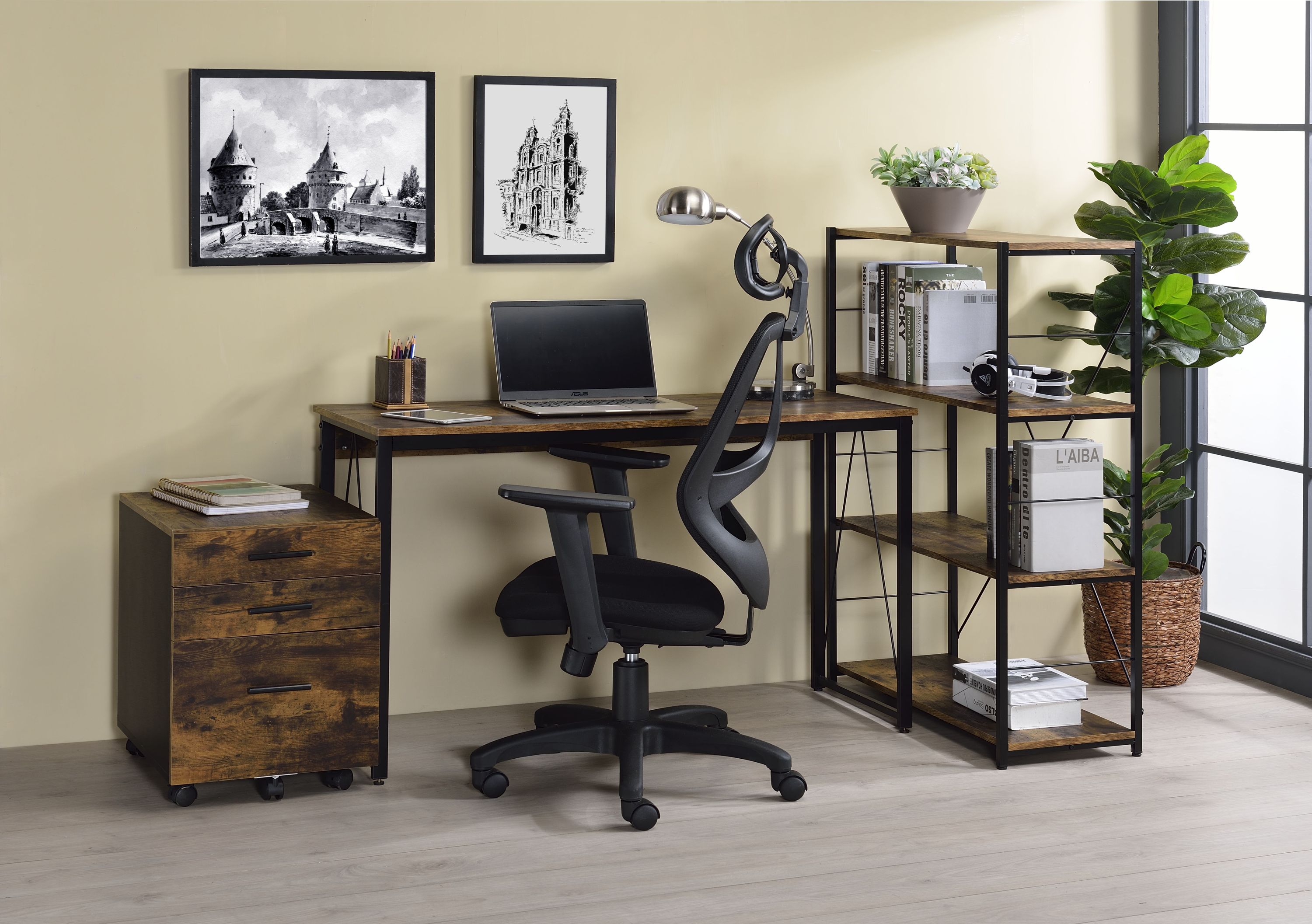 Zaidin Weathered Oak & Black Writing Desk