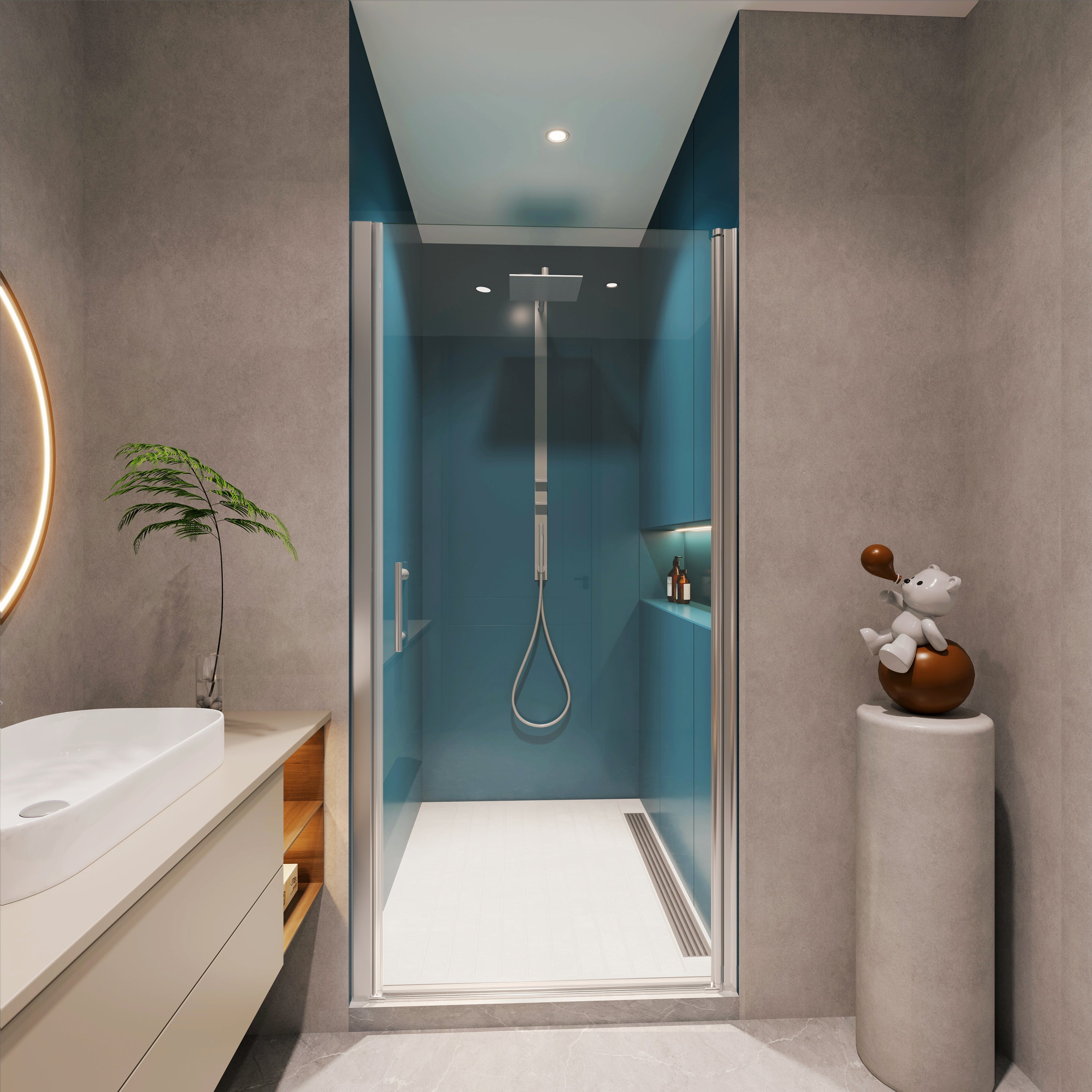 1-3/8" Pivot Shower Door: 3072 Glass, Open Out