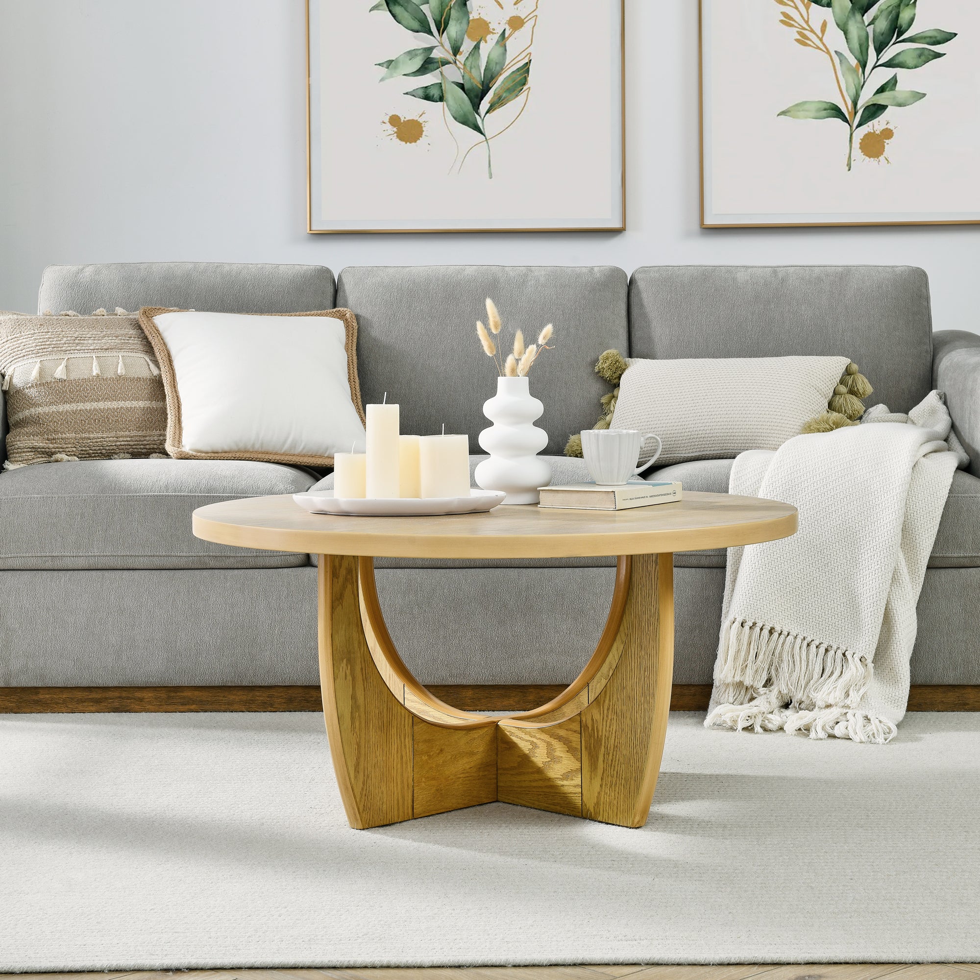 36" Round Oak Coffee Table | Living Room & Bedroom