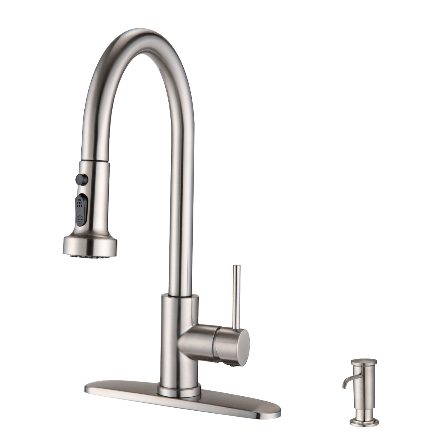 Brushed Nickel Pull-Down Kitchen Faucet w/Soap