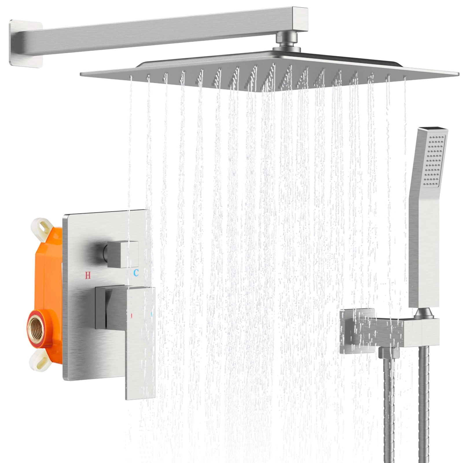 12-Head Rainfall Shower: Brushed Nickel Luxury