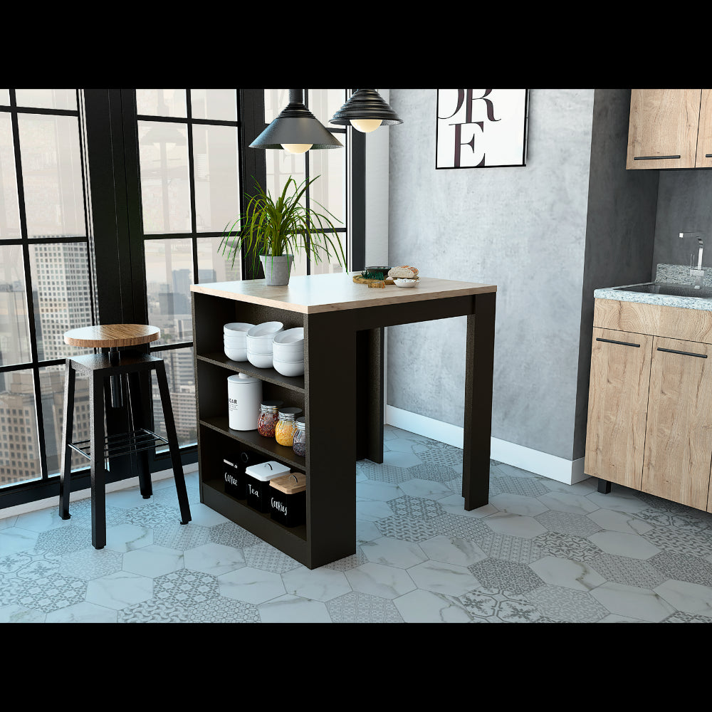 Elkins Black Kitchen Island: 3-Drawer Pine & Wengue