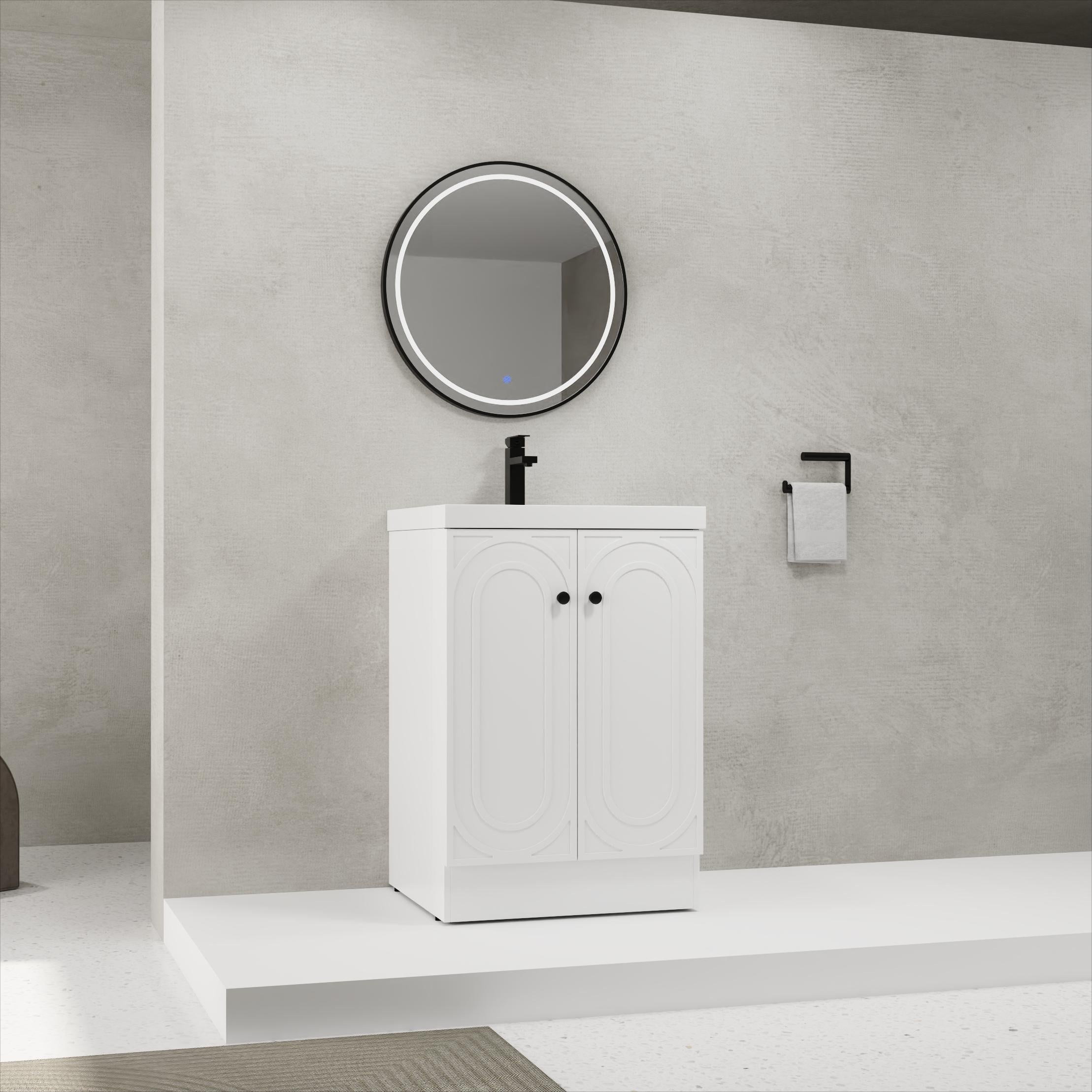 24" White Bathroom Vanity with Soft-Close Doors