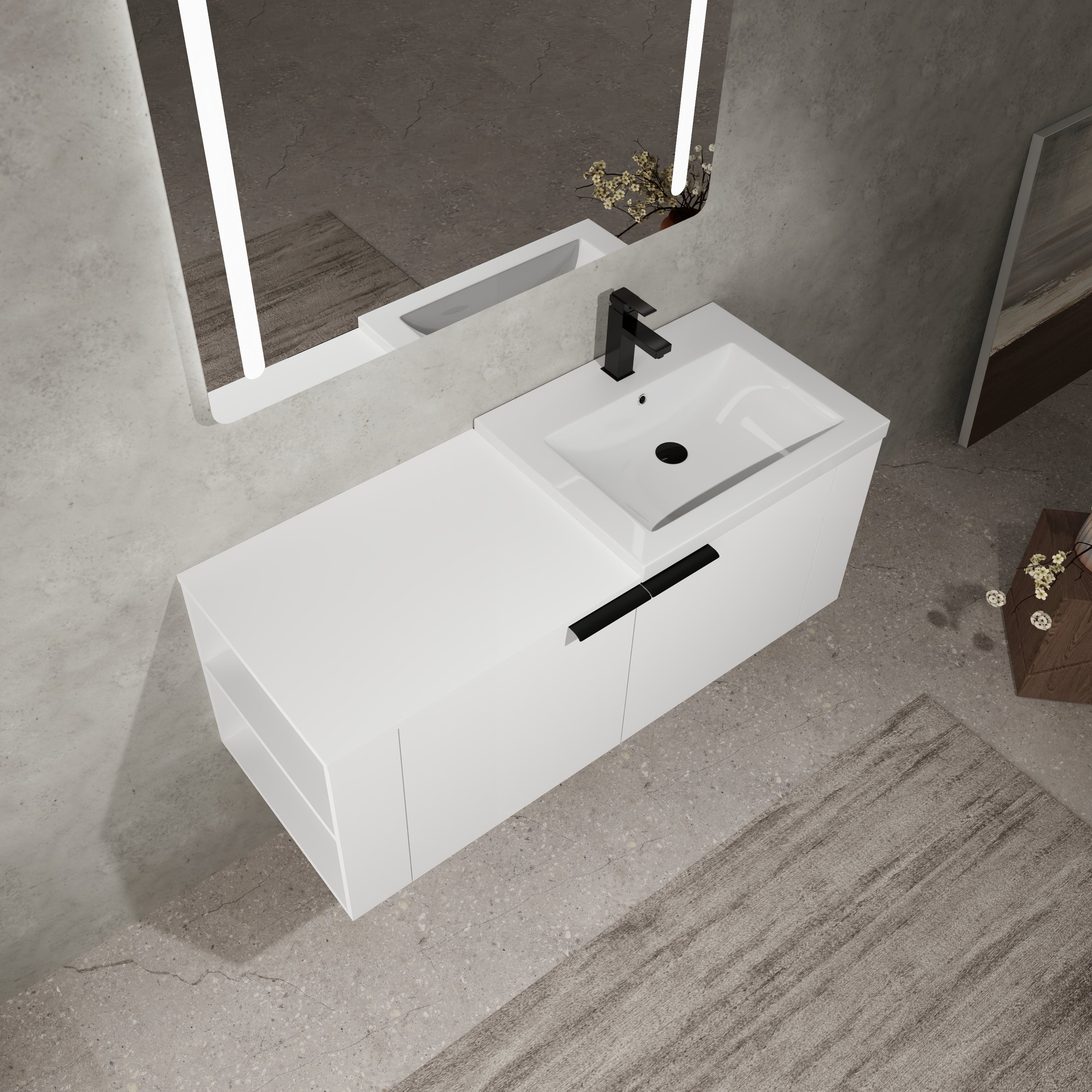 Modern Bathroom Vanity Sink Combo: 48" White