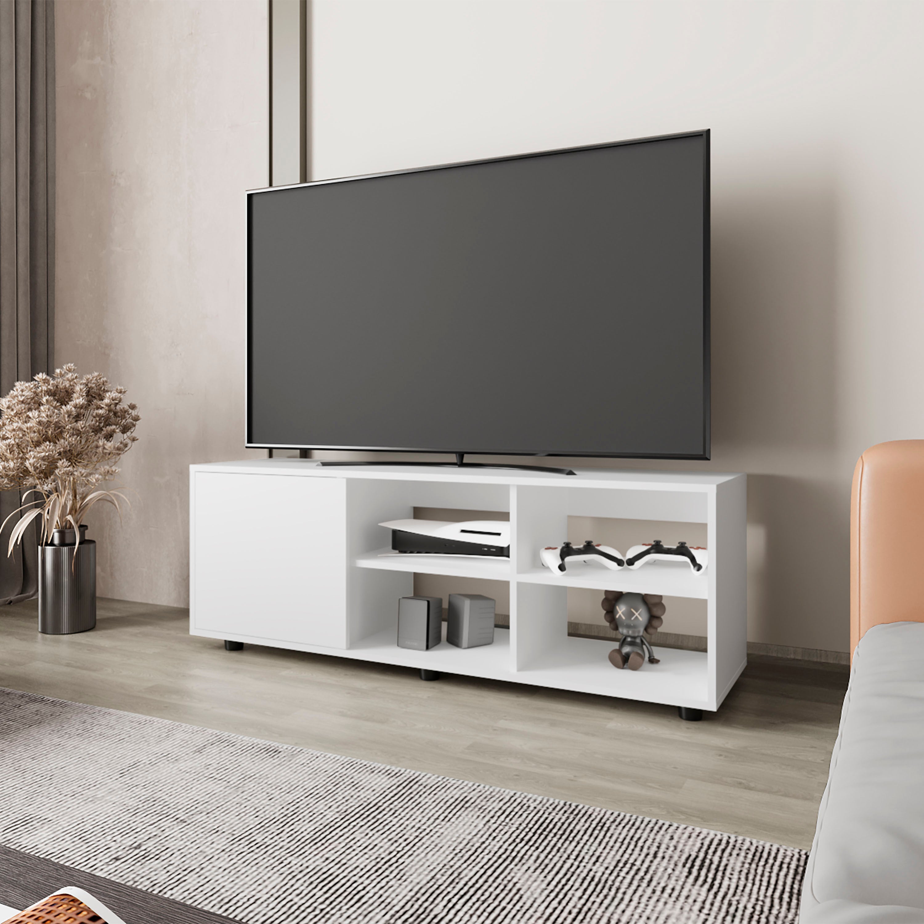 Parker White TV Stand w/ Door & Storage | FM Furniture