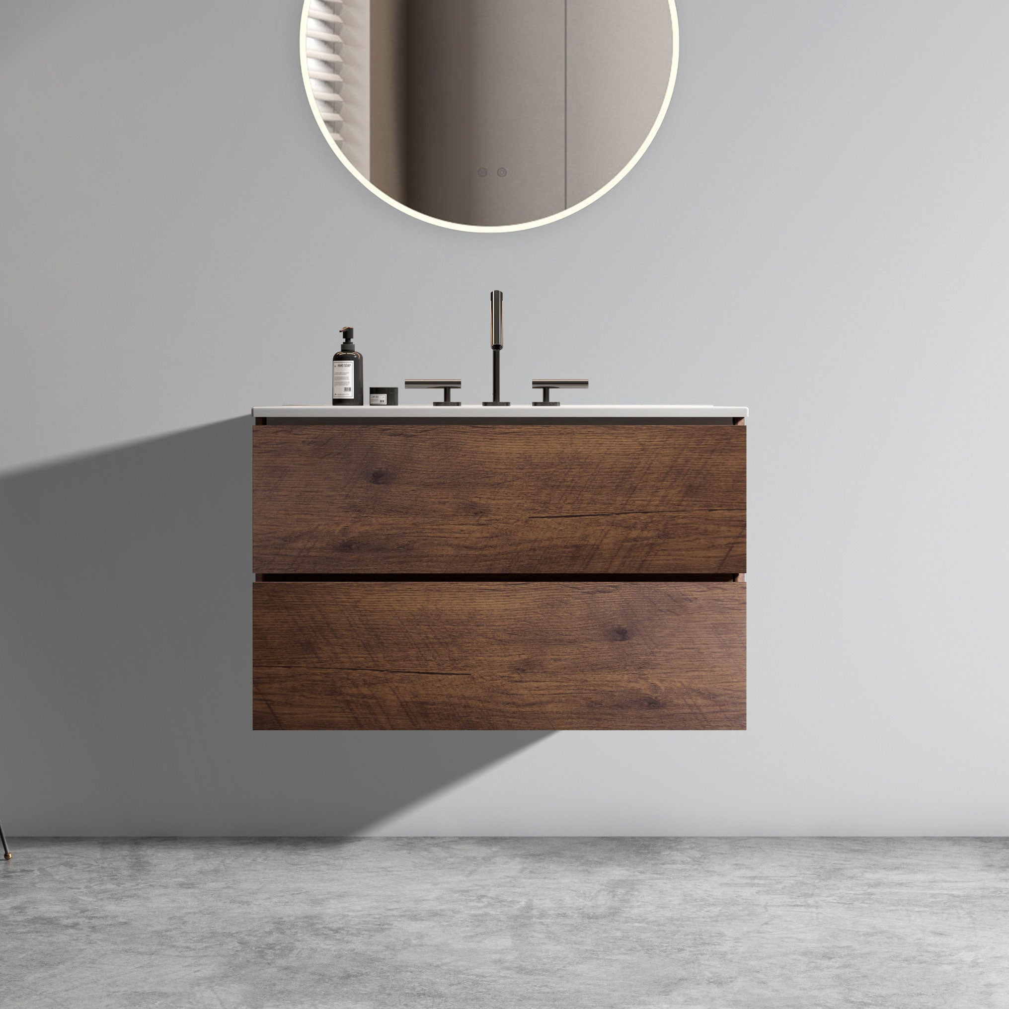 30" Walnut Floating Bathroom Vanity with Sink
