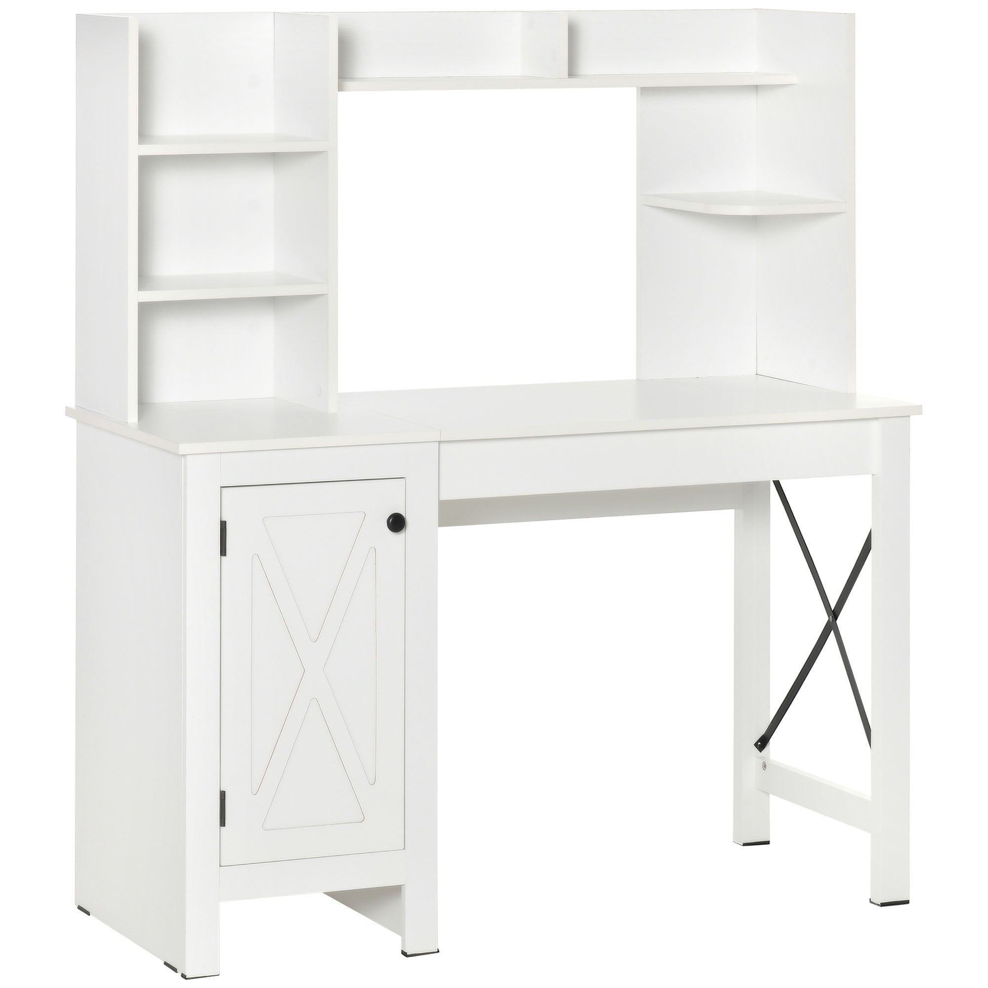 Farmhouse Computer Desk with Hutch & Cabinet - White
