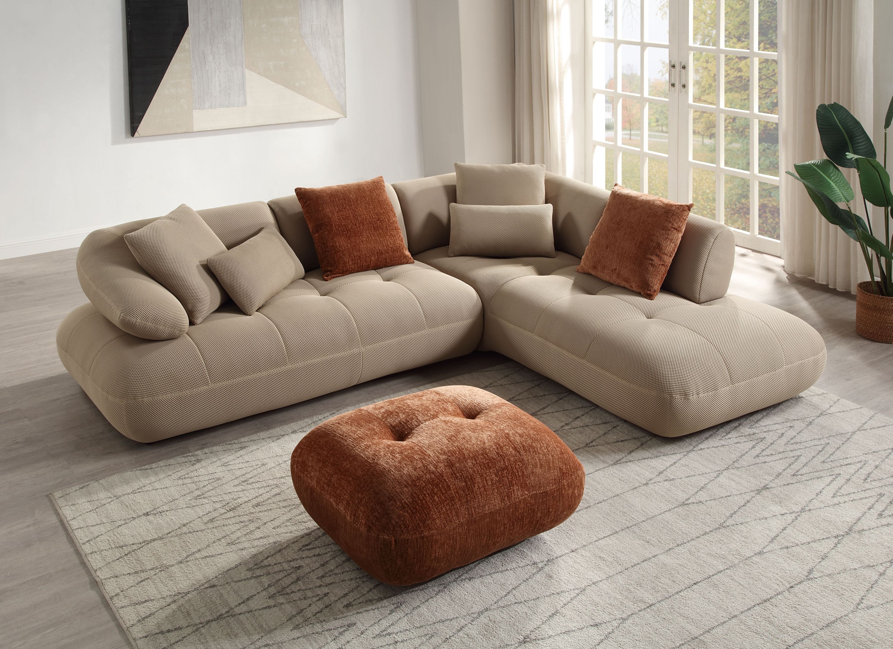 Carrick Beige Sectional Sofa & Ottoman