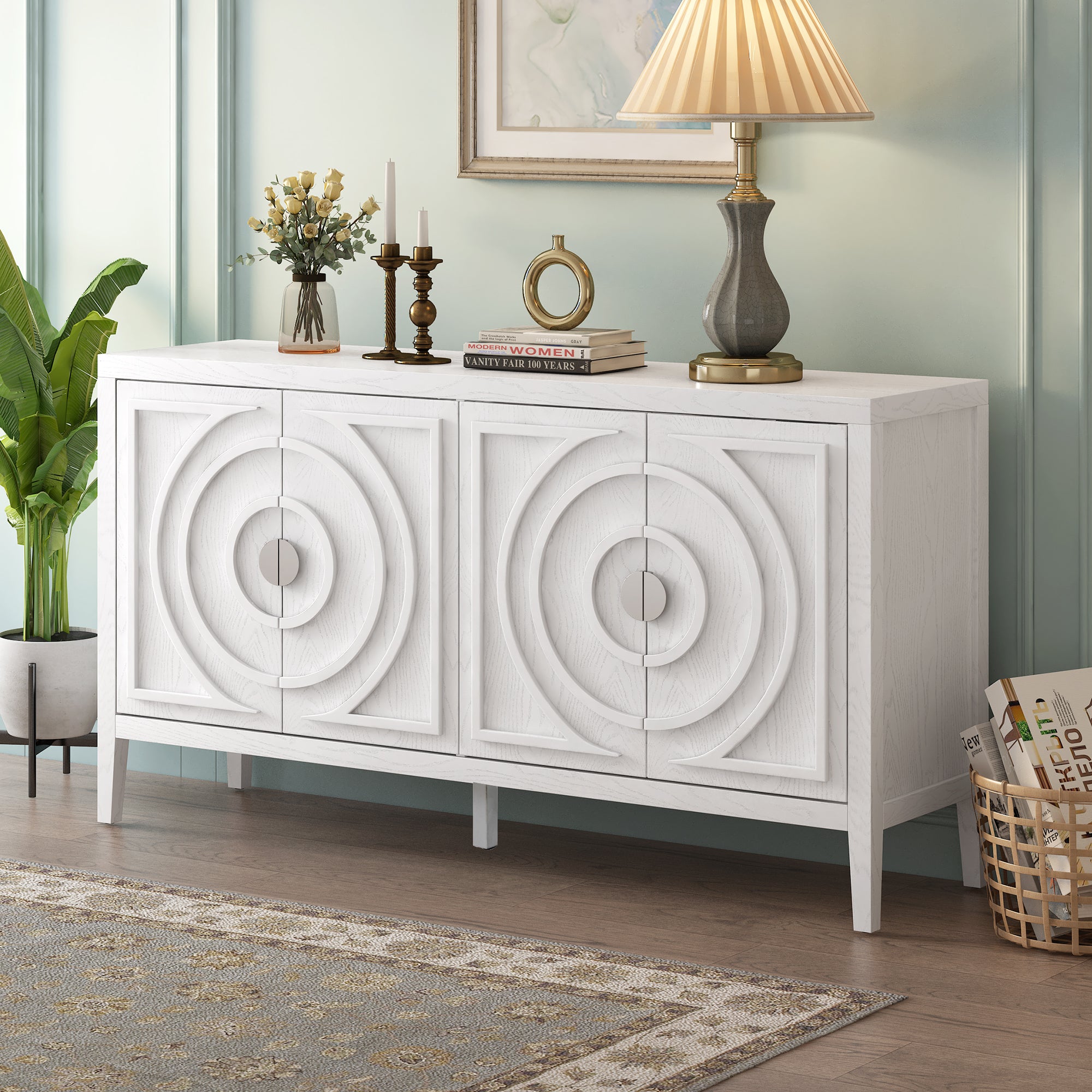 Retro Sideboard: White Circular Groove Door
