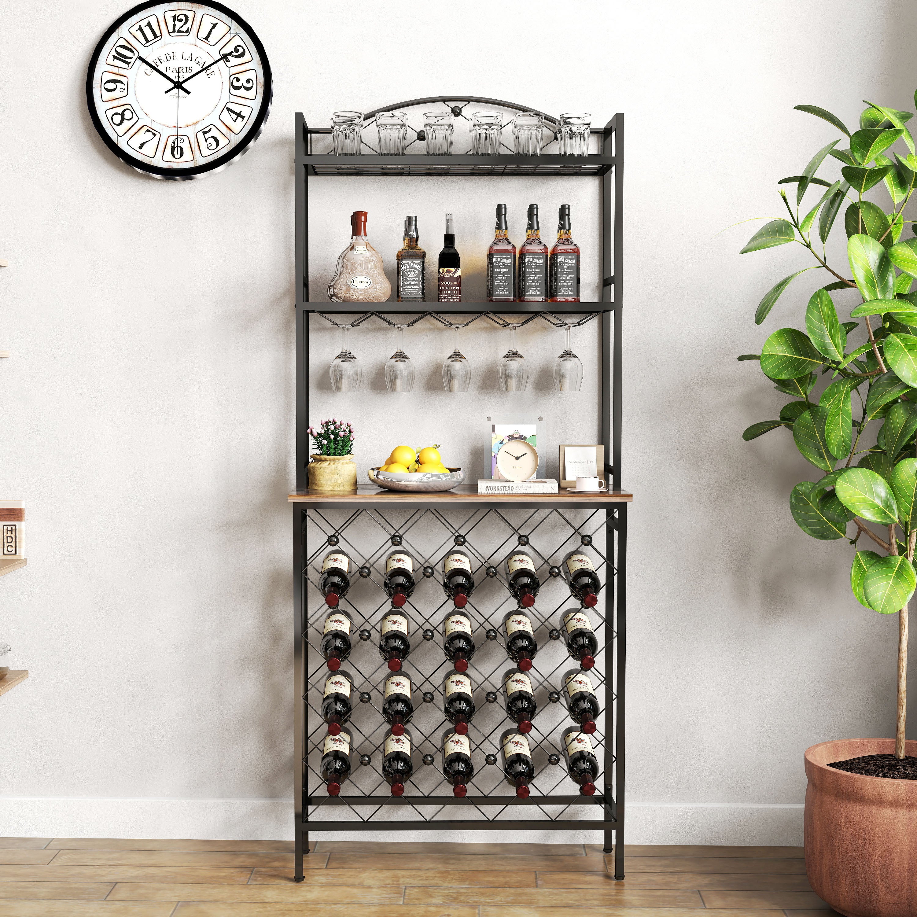 Industrial Wine Rack Bar Table: Metal & Wood