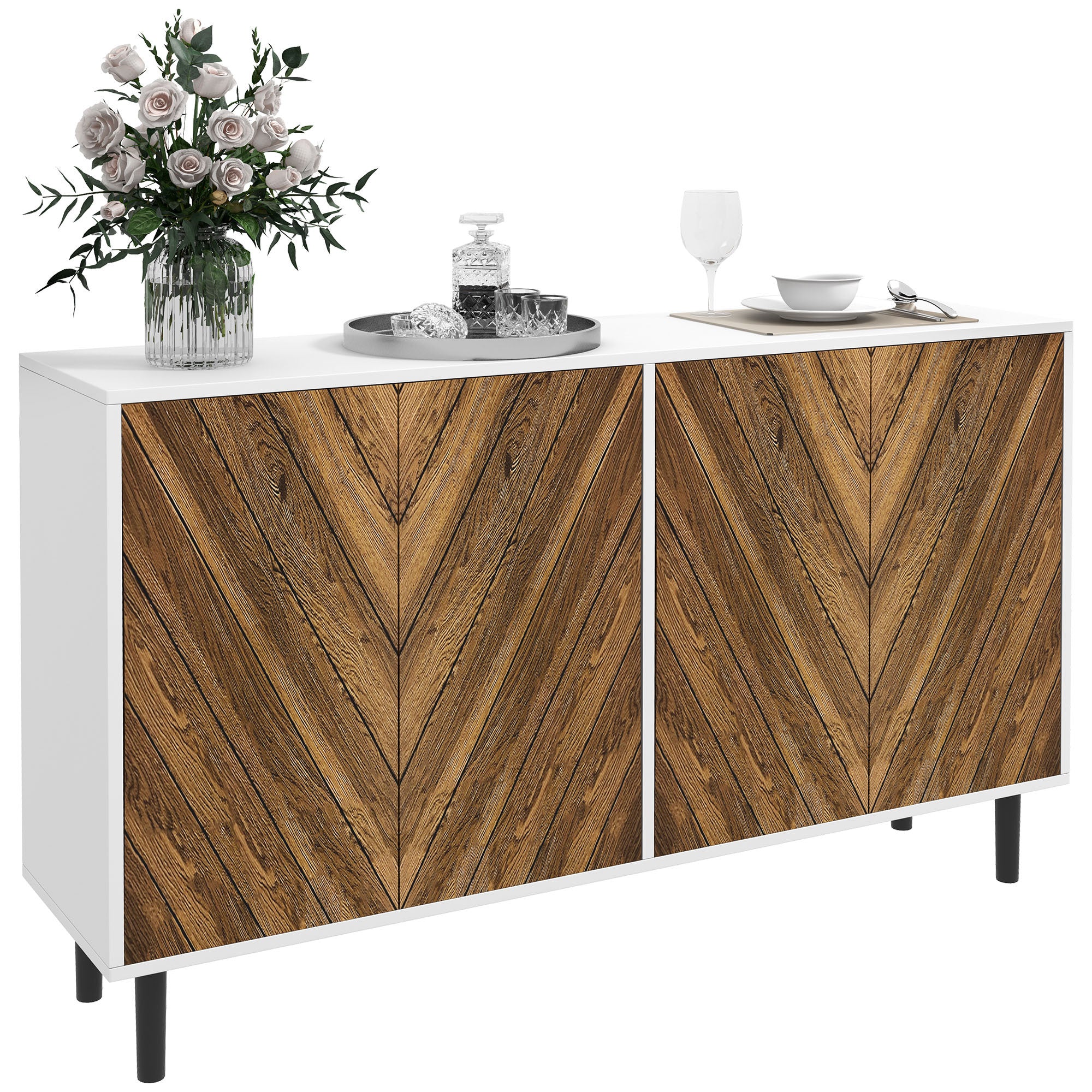 48" Sideboard Buffet Cabinet w/ Chevron Doors - Brown