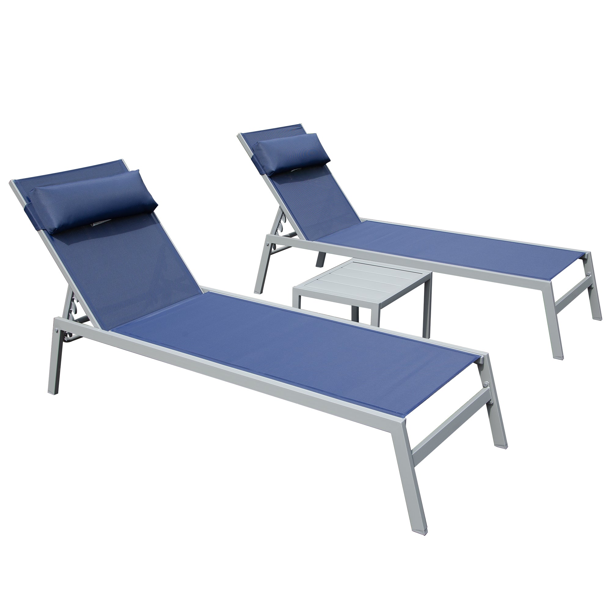 Aluminum Patio Chaise Lounge Set (3) w/ Table