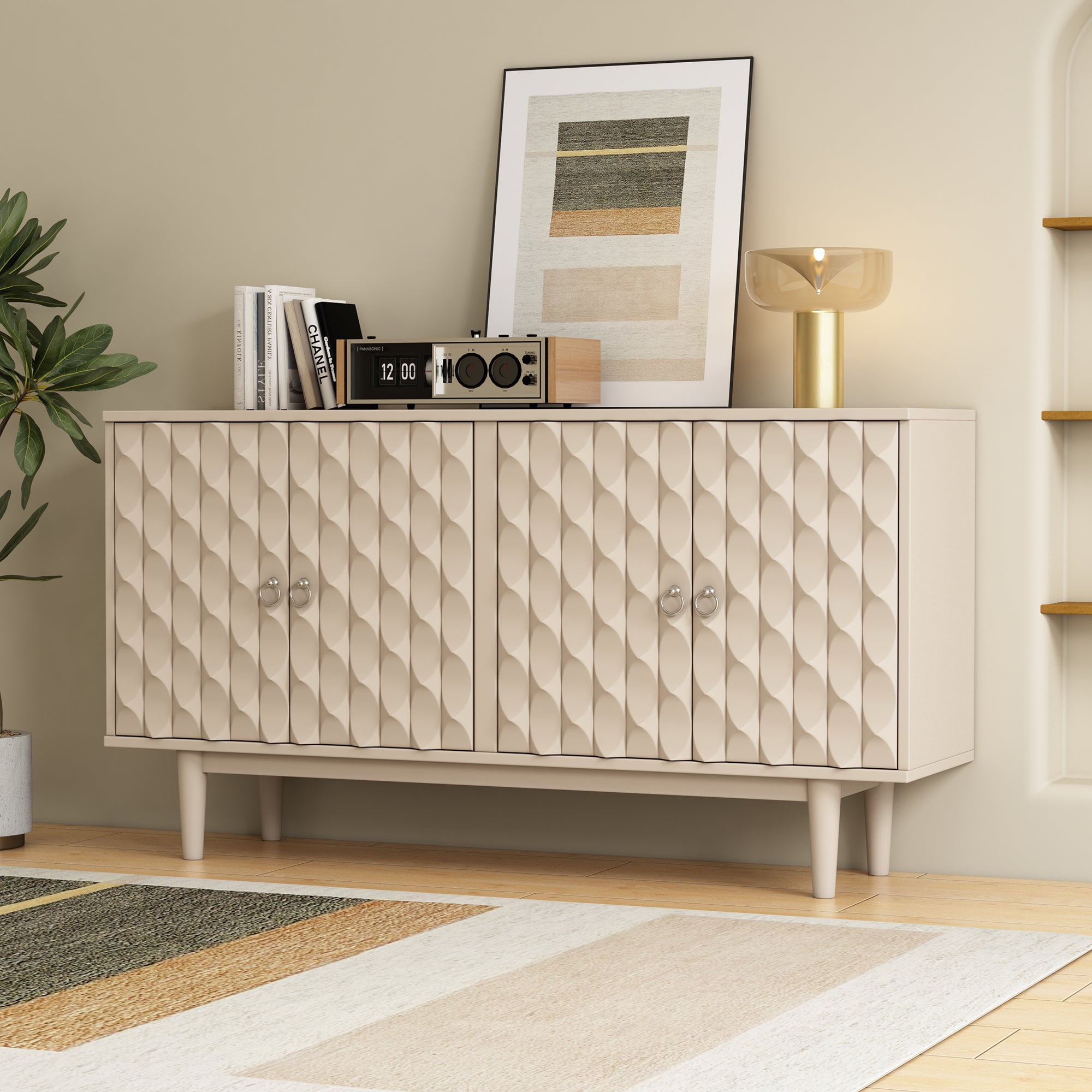 Almond Sideboard: Modern 4-Door Convex Design